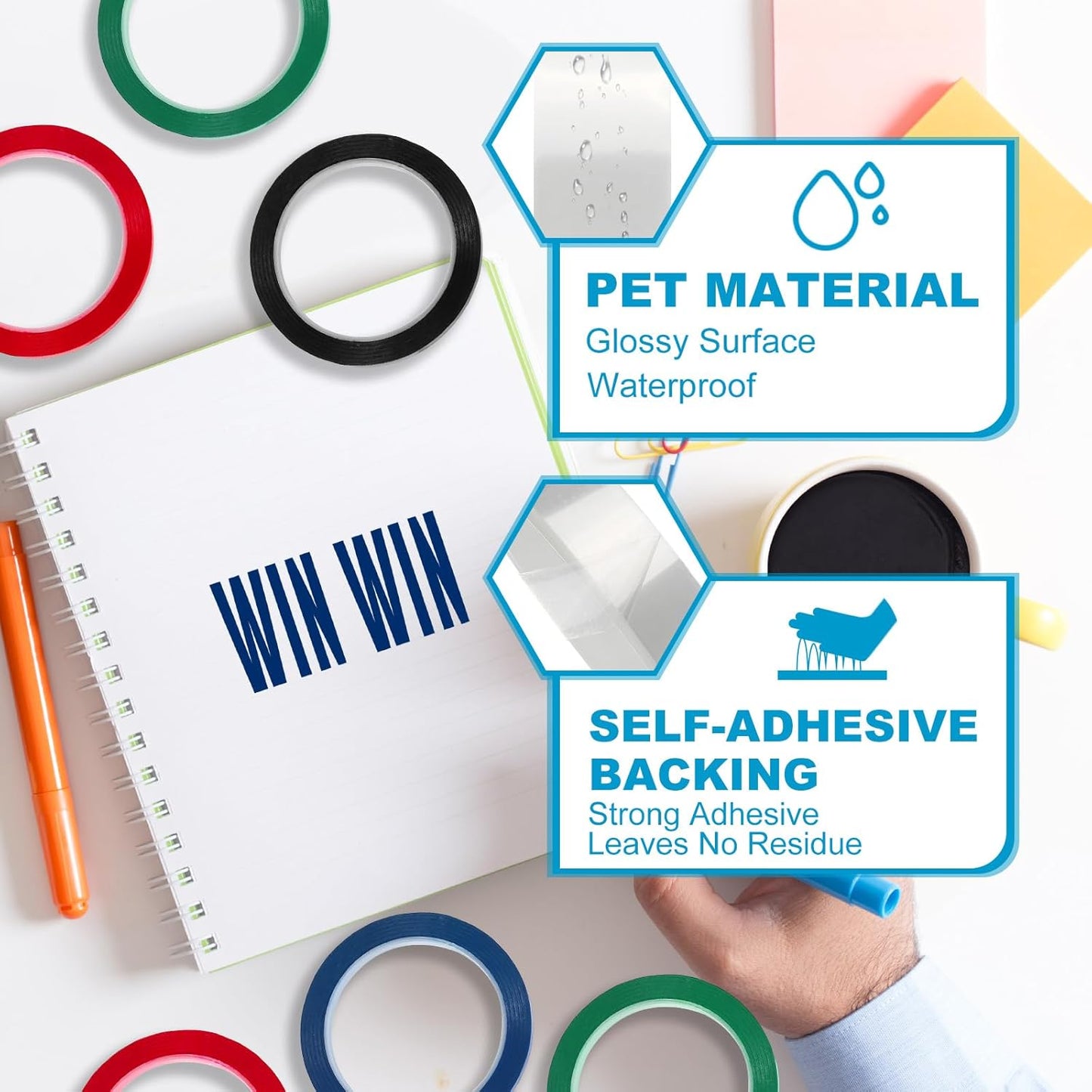 MECCANIXITY Whiteboard Tape 5/16" x 72 Yard Pinstripe Graphic Chart Line Grid Marking Tapes for Classroom Office Dry Erase Board Art, Clear, Pack of 3