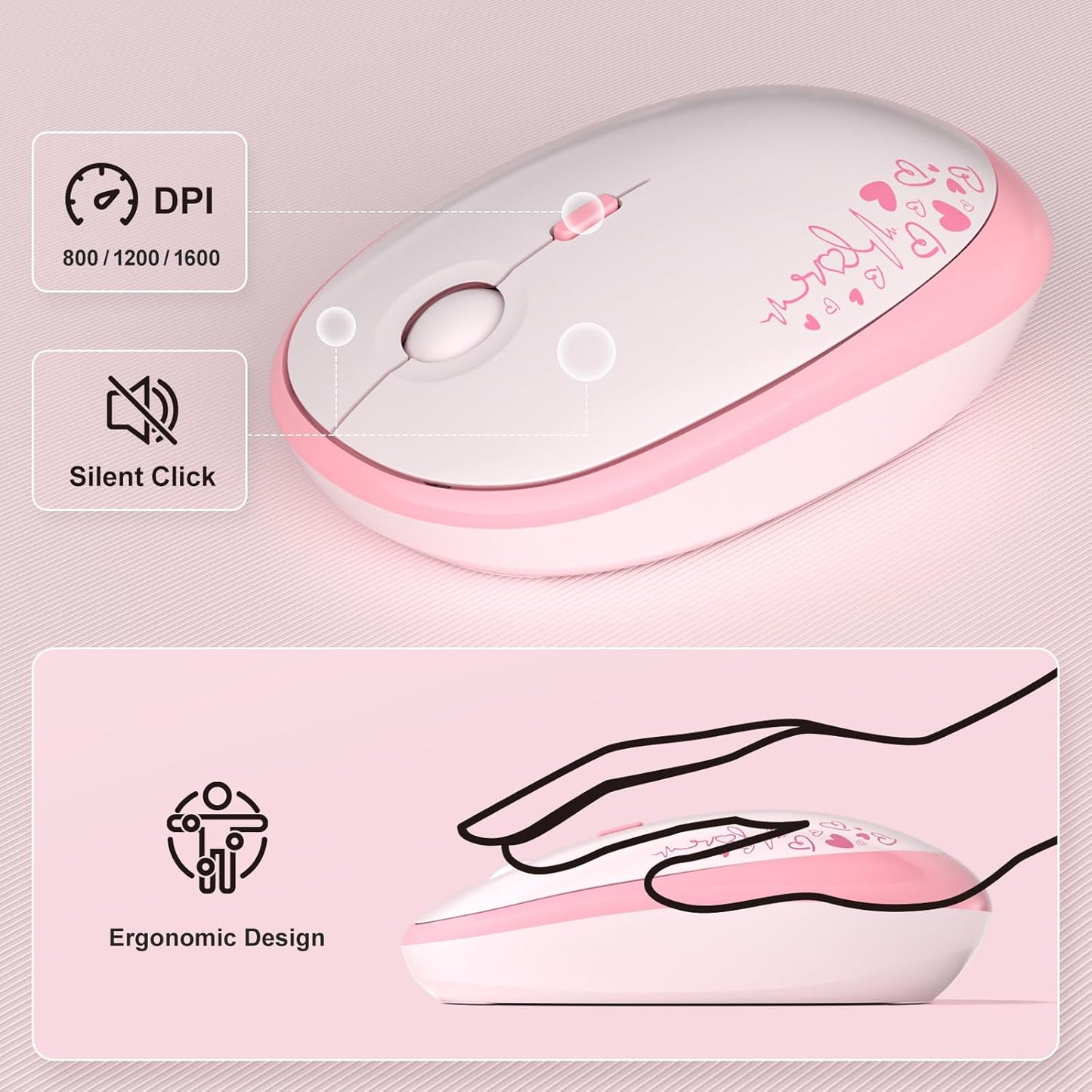 MOFII Wireless Keyboard and Mouse Combo, Cute Keyboard Full Size and Wireless Mouse, 2.4GHz Retro Typewriter Keyboard Wireless Mouse Set for PC/Desktop/Laptop/Windows (Pink Colorful)