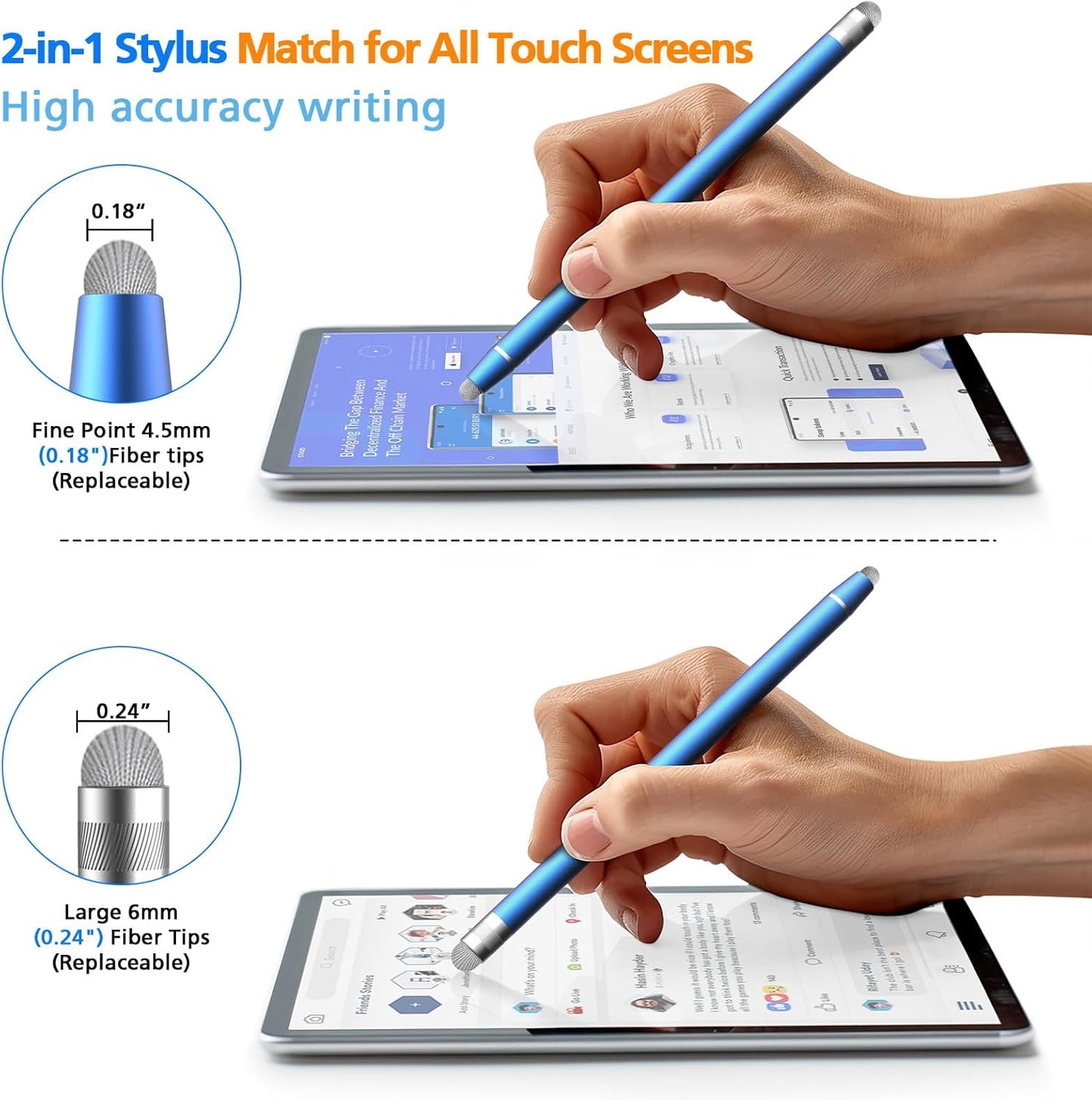 Stylus Pen for Touchscreen, 5 Pack Dual Fiber Stylus, High Sensitivity and Precision, Universal Stylus Pen for Ipad,iPhone,Android, Galaxy Microsoft Surface,Kindle All Capacitive Touch Screens