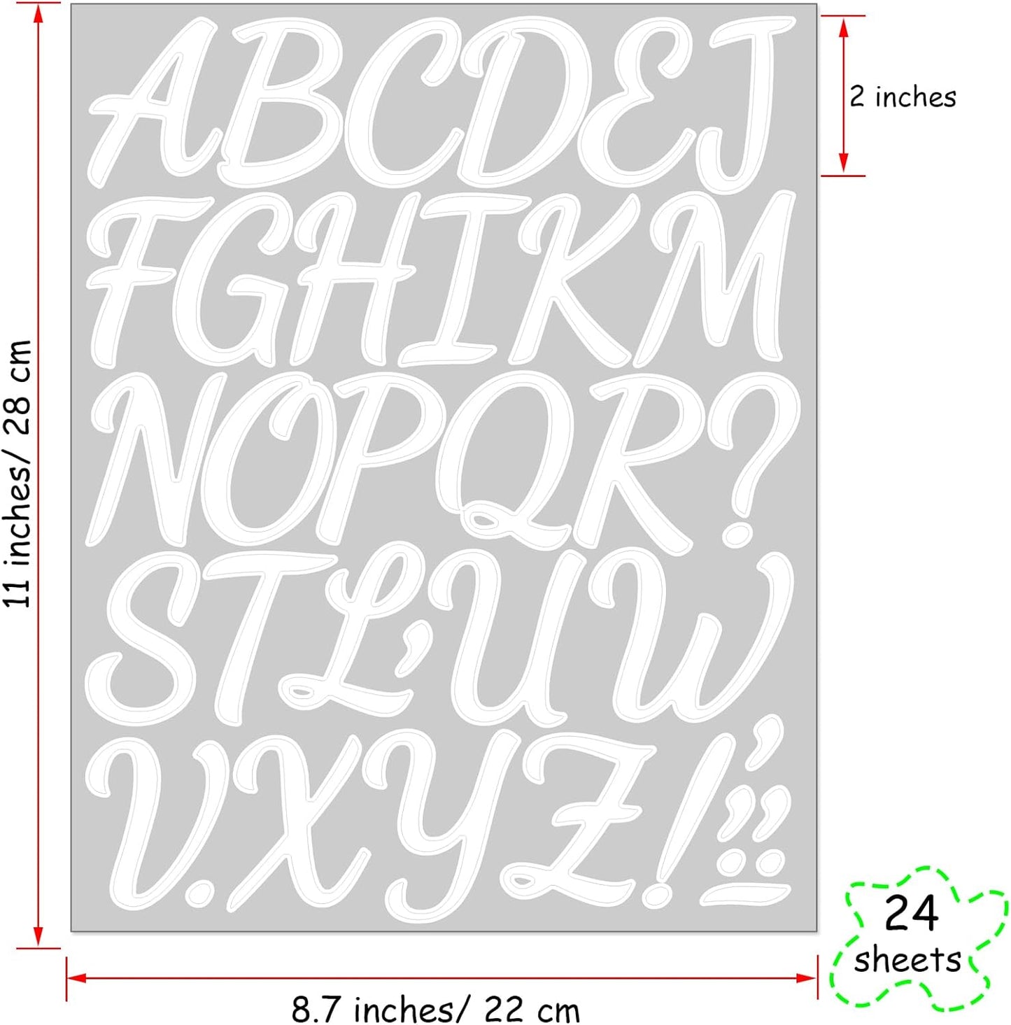 Bemeol 864 Pieces Letter Stickers 24 Sheets 2 Inch Alphabet Letter Stickers Self Adhesive Sticker Letters for Bulletin Board Classroom Mailbox Door Home Decor(White)