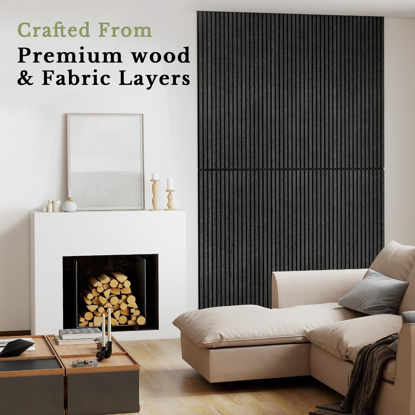 MISSDAY Wood Slat Acoustic Wall Panels, 4 Packs 47.2" x 23.6" Natual Black Soundproof Panel For Interior Wall Decor Noise Absorbing-3D Textured Wooden Panel Sound-Absorbing for Home, Office, Studio