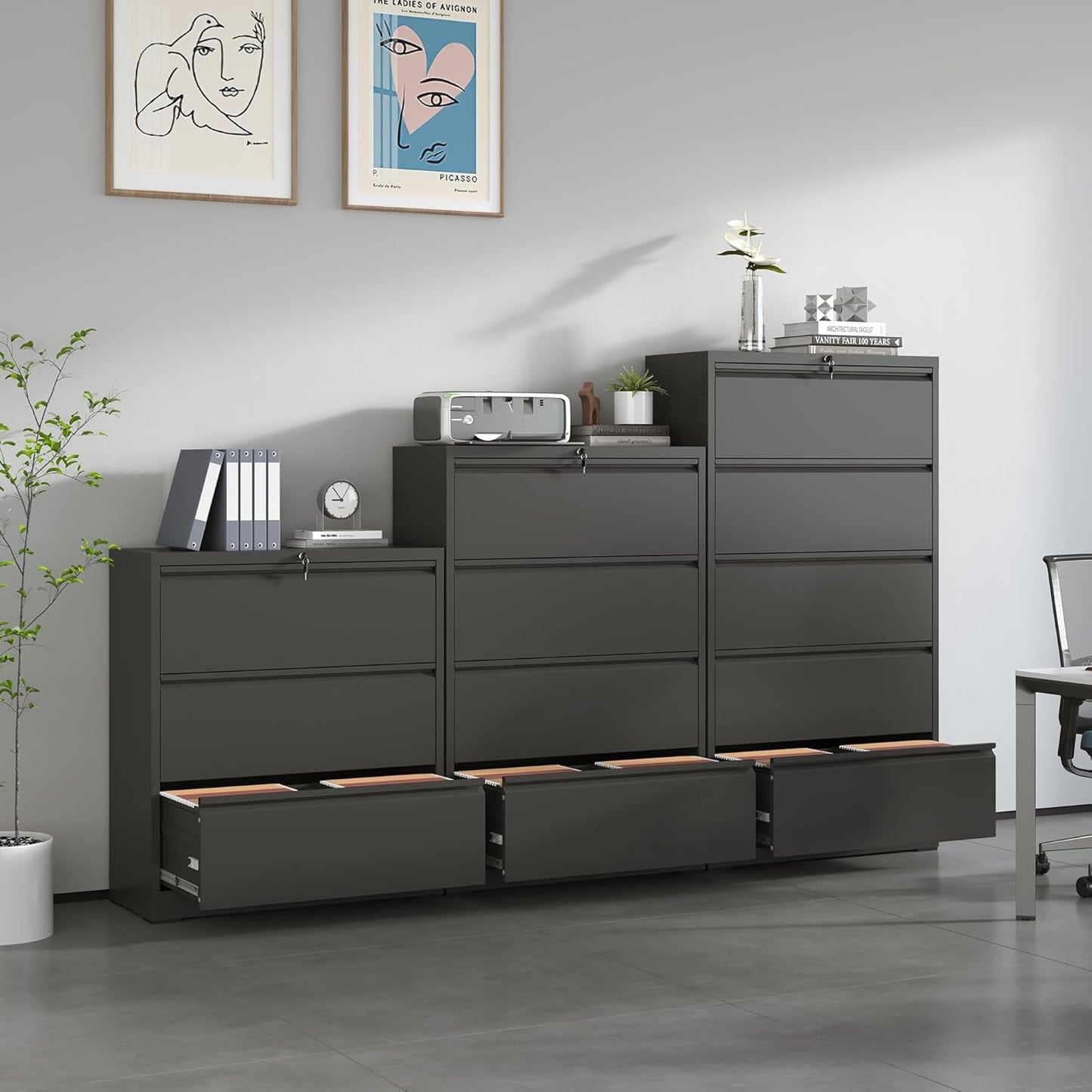 Locking File Cabinet with 5 Drawer Heavy Duty Large Metal Filing Cabinet Home Office Lateral File Cabinets Wide Steel Cabinets for Legal/Letter Size Files,Assembly Required