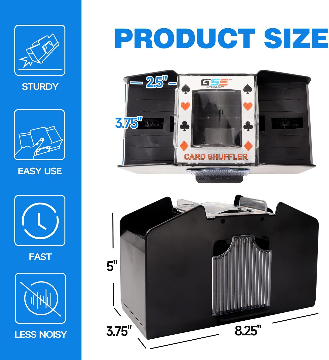 GSE Games & Sports Expert 4-Deck Automatic Card Shuffler, AC/DC-Power & Battery-Operated Shuffler Machines for Playing Cards, Blackjack, Texas Hold'em, Canasta, Bridge, Rummy, UNO