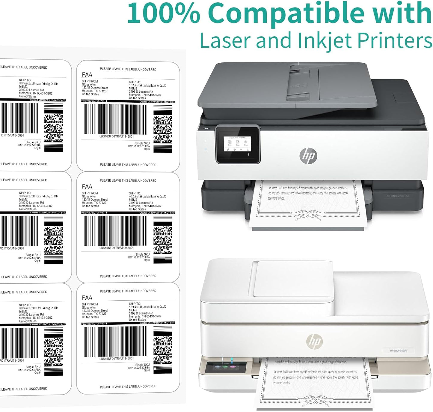 6 UP Labels, 4" x 3-1/3" Shipping Address Labels for Laser Inkjet Printer, Self Adhesive, Blank Mailing Sticker Paper (4000 Sheet=24000 up)