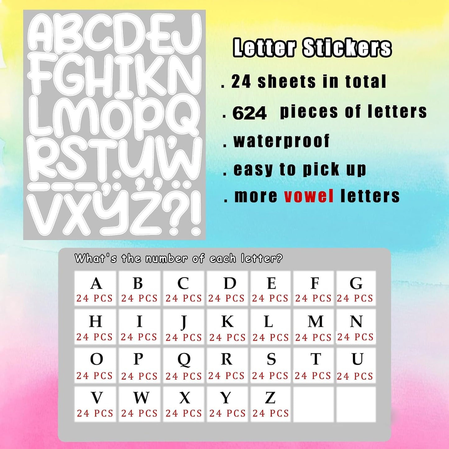 Bemeol 912 Pieces Letter Stickers 24 Sheets 2 Inch Alphabet Letter Stickers Self Adhesive Sticker Letters for Bulletin Board Classroom Mailbox Door Home Decor(White)