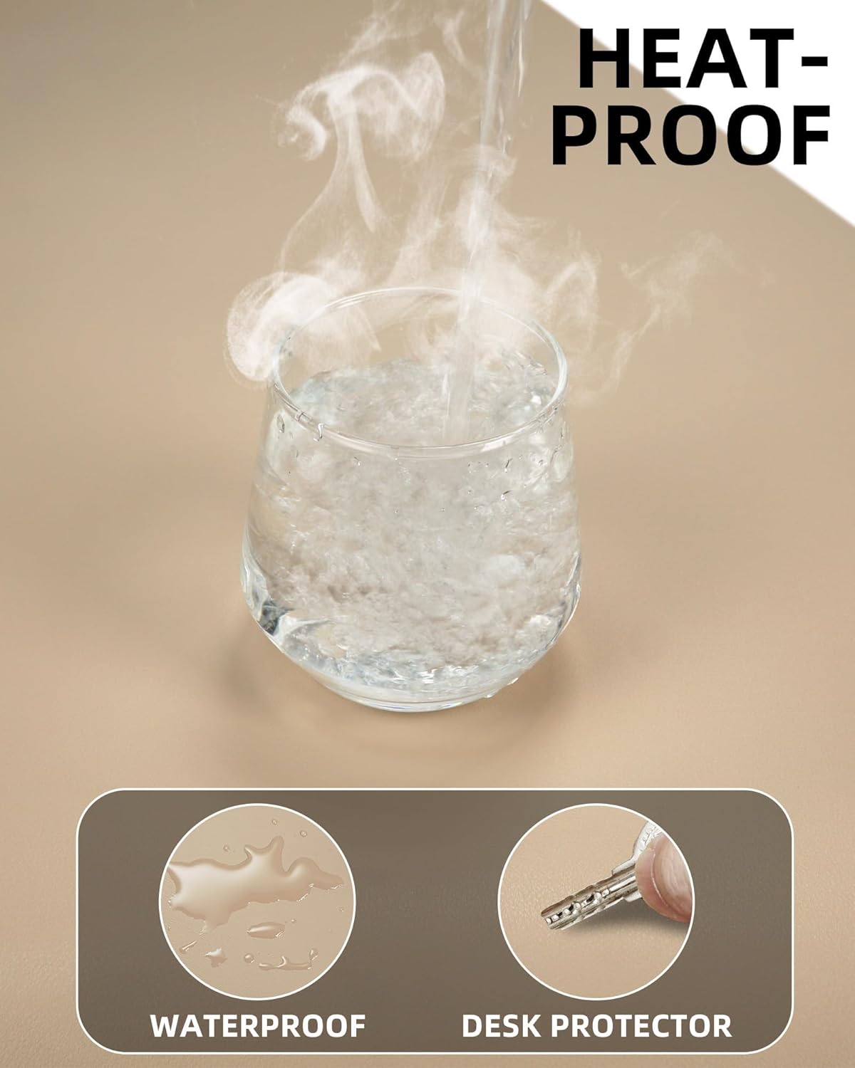 Large Desk Mouse Pad Protector, Stitched Locking Edge Non-Slip PU Leather Desk Mat Laptop Table Pad Blotter, Waterproof Durable Writing Pad for Office and Home (Beige, 90 x 43cm)