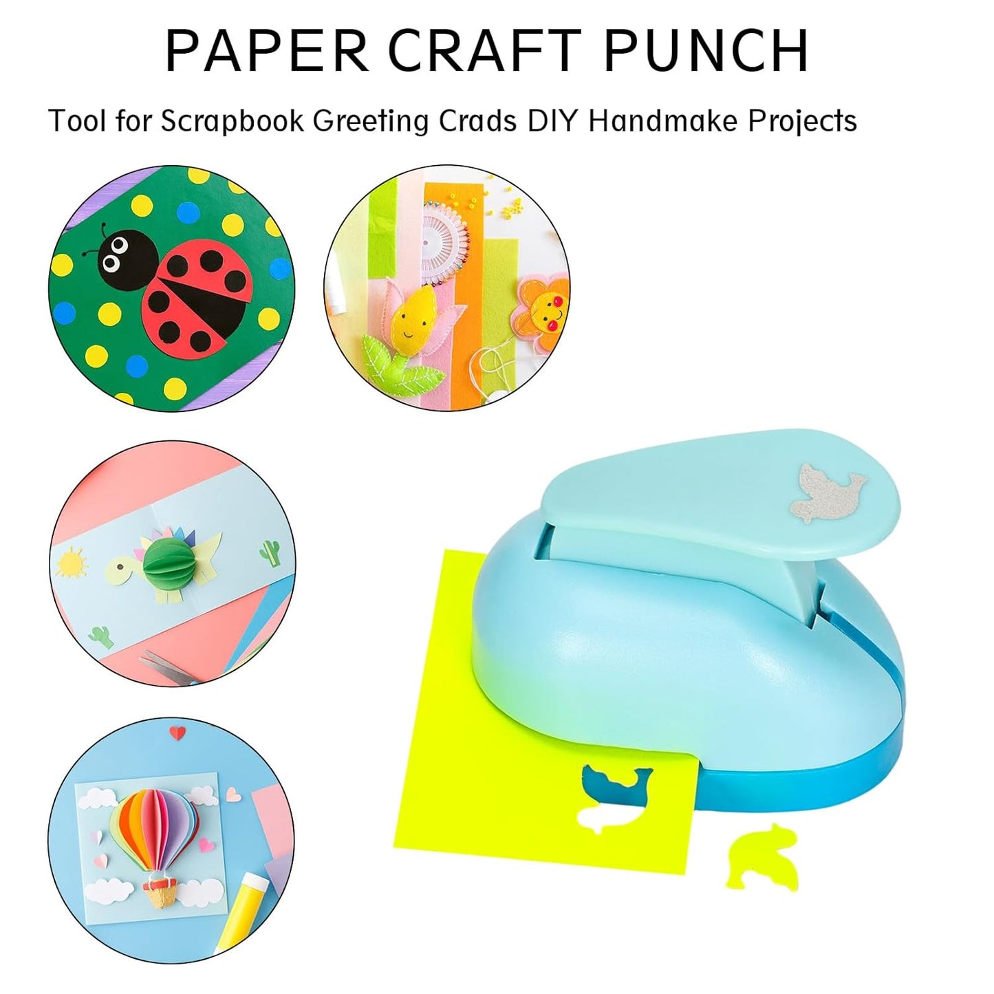 Craft Punches 8 Pack with 4 Sticker Paper, 0.6inch Hole Punch Shapes Medium Paper Punch Shapes, Craft Hole Punch for DIY Scrapbooking Nail Art Craft Punchers Supplies