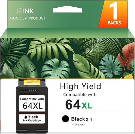 Printer Ink 64XL 64 Black 7800 Tango Ink Cartridge for HP Ink 64 XL 64XL Black Ink Cartridge for HP Printers for Envy Photo 6220 6230 6252 7120 7155 7855 7858 | Tango Tango X Tango Terra | N9J92AN