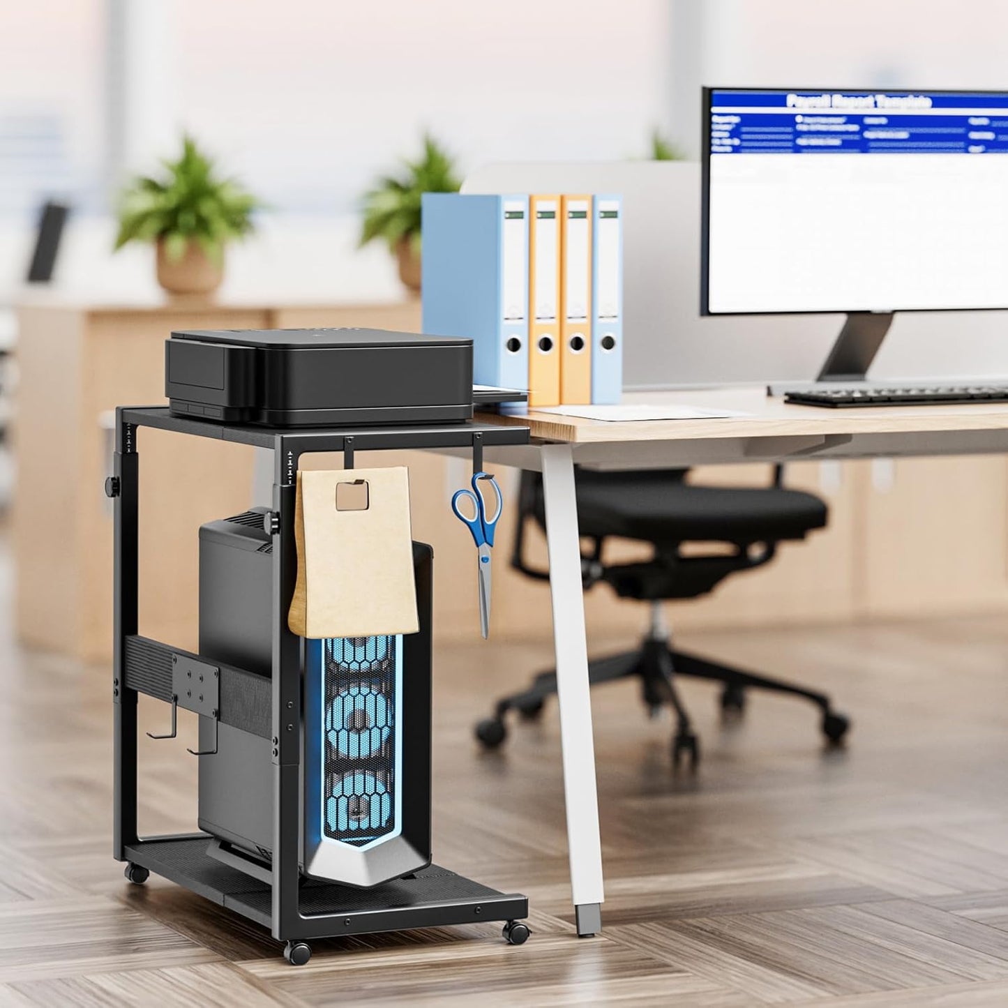 JANE EYRE PC Tower Stand - Adjustable Computer Tower Stand with Charging Station CPU Holder with Wheels for Home Office Gaming, Upgraded Larger Size 25.9" to 34.9" Height