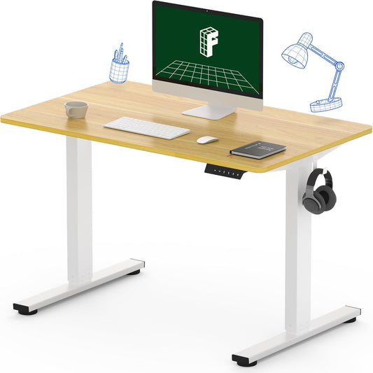 FLEXISPOT One-Piece Electric Standing Desk, 40 x 24 Inches Adjustable Desk with Seamless Desktop, Memory Controller Height Adjustment (White Frame + Maple Desktop, 2 Packages)