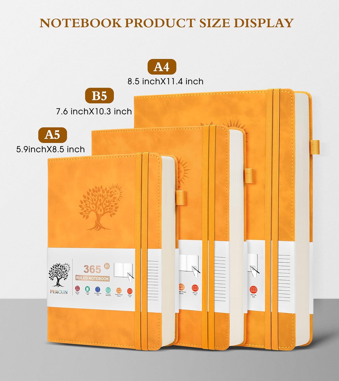 A4 Lined Journal Notebook，365 Page Large Leather Journals for Writing Women Men，Hardcover Notebook with 100Gsm Thick Pages for Travel，Work，School，College Ruled, Daily Diary (8.5" x 11.4")