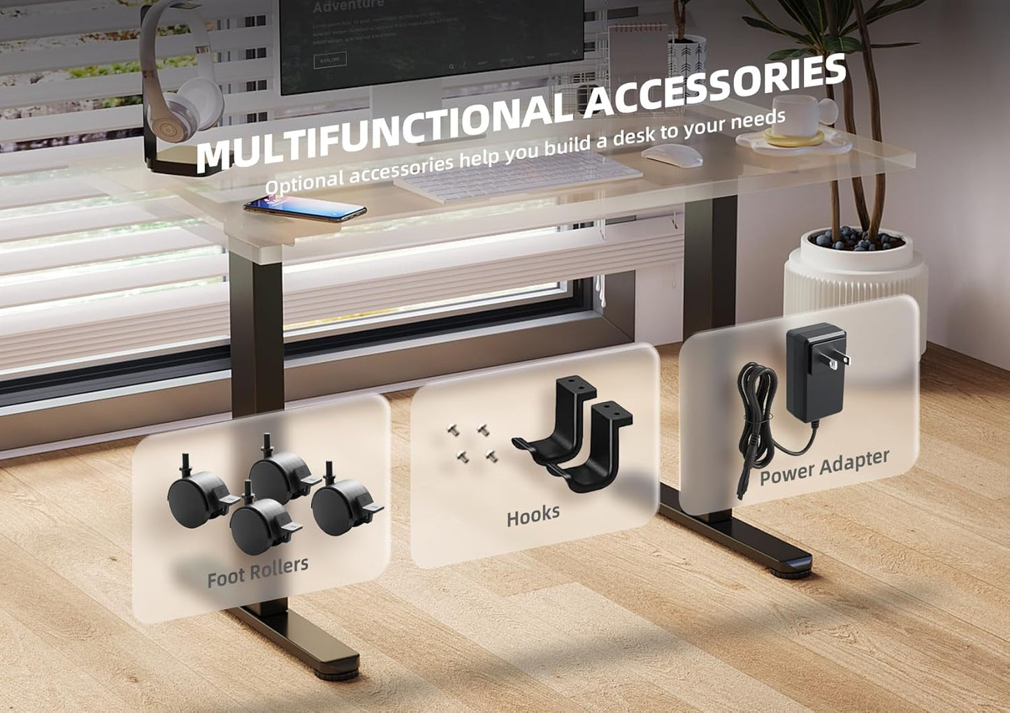 Claiks Dual Motor Standing Desk Frame, Electric Stand Up Desk Legs Frame Workstation Up to 63",T-Shaped Adjustable Standing Computer Desk for Home and Office, (Black Frame only)