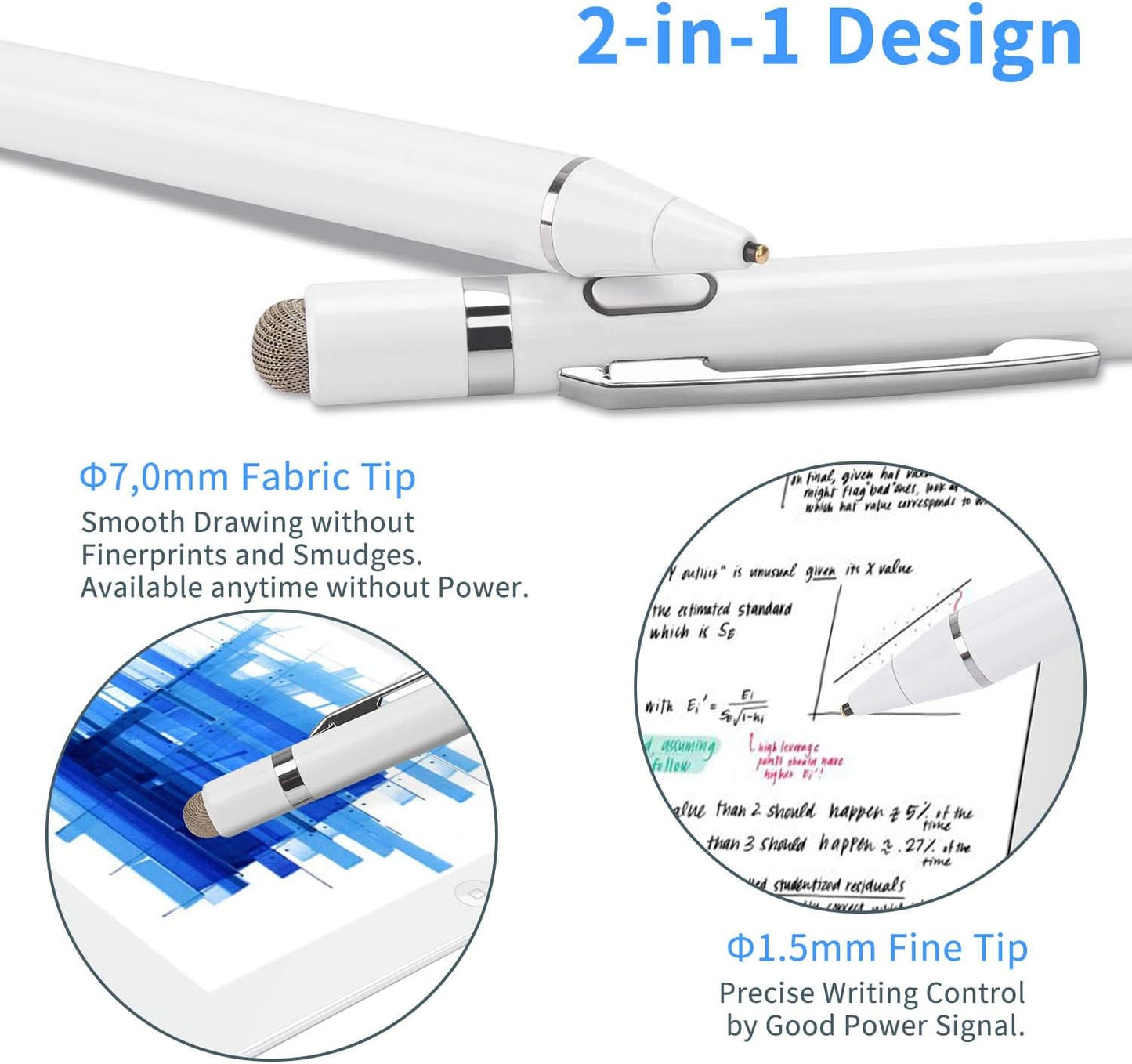 Active Stylus Digital Pen with Ultra Fine Tip Stylus for iPad iPhone Samsung Tablets, Compatible with Apple Pen,Stylus Pen for iPad Pro, White