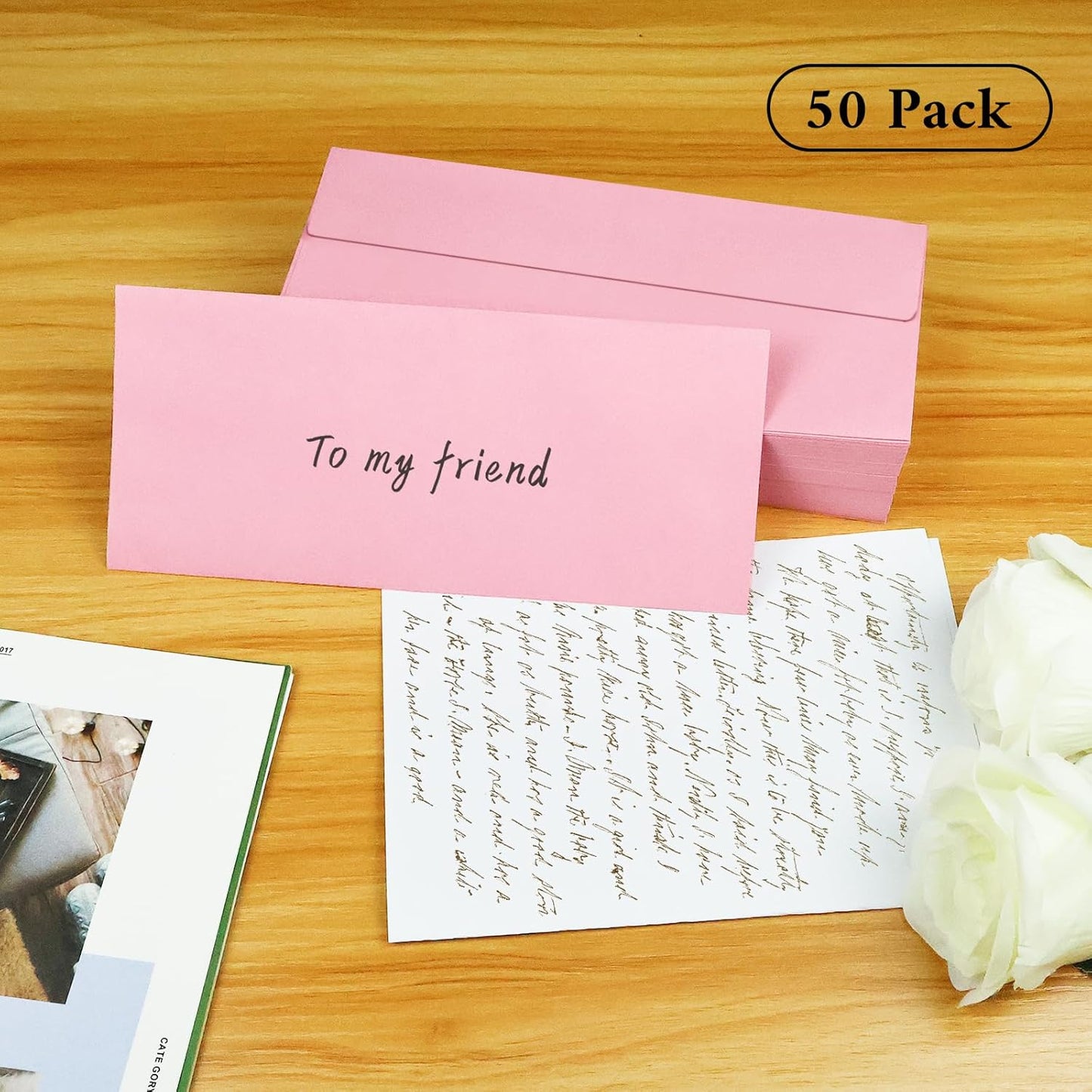 50 Pack #10 Business Envelopes, Pink Standard Envelopes Self Seal, Letter Size Business Mailing Envelopes for Checks Letters Invoices Statements Birthday Graduation Wedding, 4 1/8 x 9 1/2 Inch