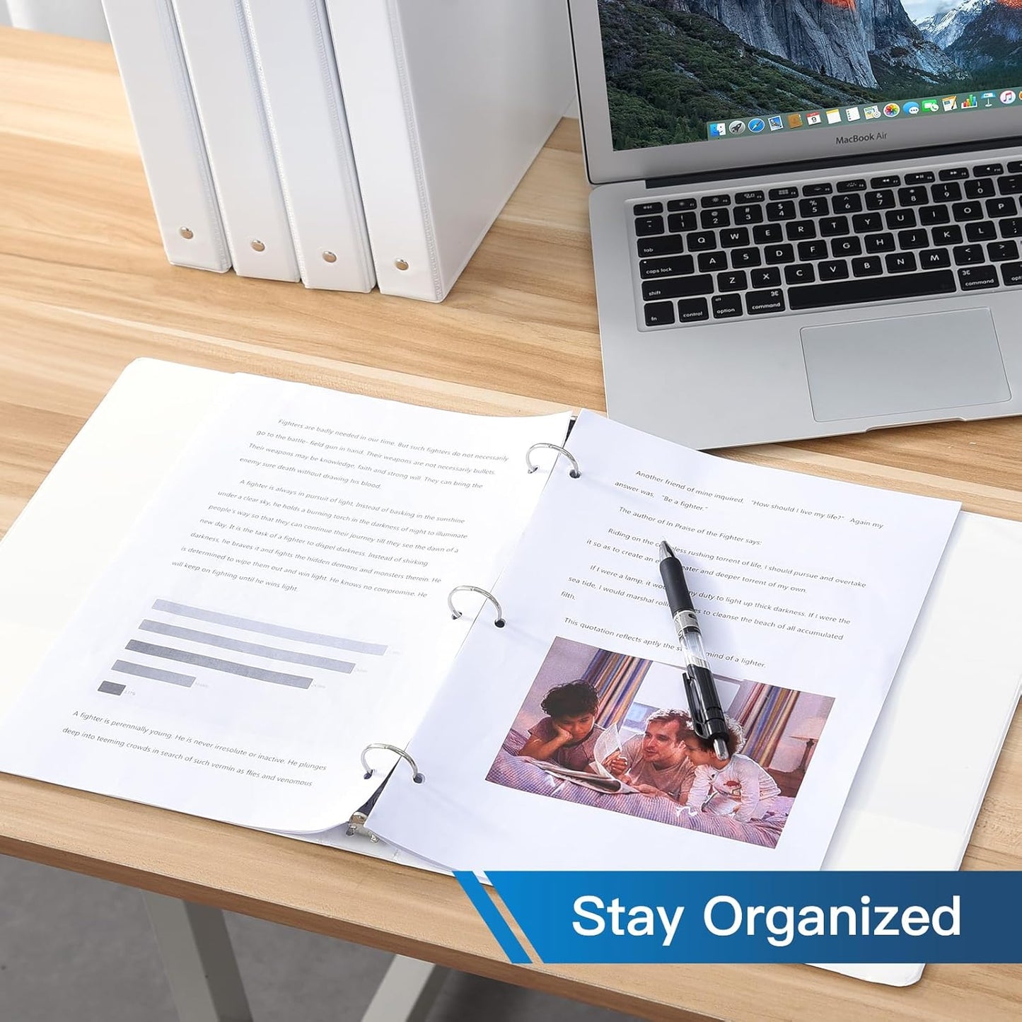 Basic 3 Ring Binder -1 or 1/2'' Binders with Roung Ring Binder, Large 100/200 Sheet Capacity, Fit 8.5" x 11" US Letter Size Paper, 12 Pack White (1'' White - 36 Packs)