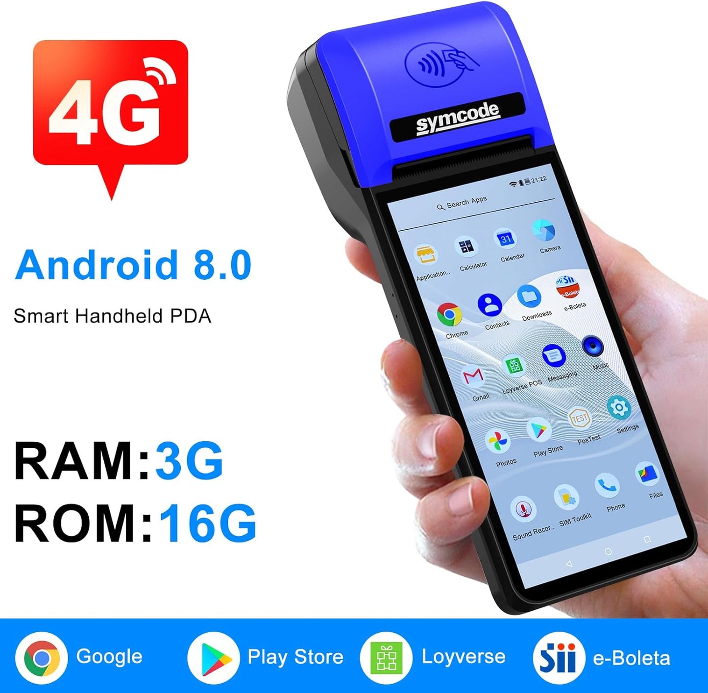 symcode POS PDA Mobile POS Machine Terminal Thermal Receipt Printer 5.99" High Resolution and Clear Touch Screen Handheld PDA Printer Android 8.1 OS Built-in Google Play and NFC