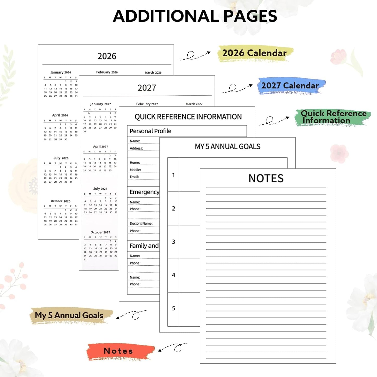 2026 Planner, Weekly and Monthly Planner, January 2026 - December 2026, Calendar Planner A5 (6.5" x 8.5") with Tabs, Inner Pocket for Home School Office Supplies, Yellow Flower