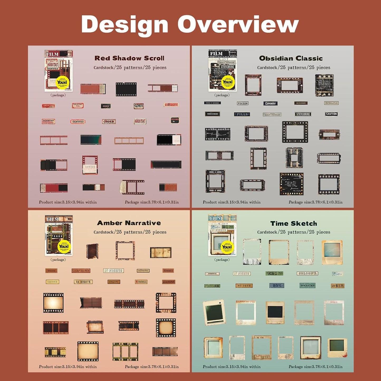 Retro Film Frame Scrapbook Stickers, 100pcs Vintage Cardstock Ephemera Labels & Borders for Journaling, Planners, Collage, DIY Crafts, Aesthetic Decoration Supplies