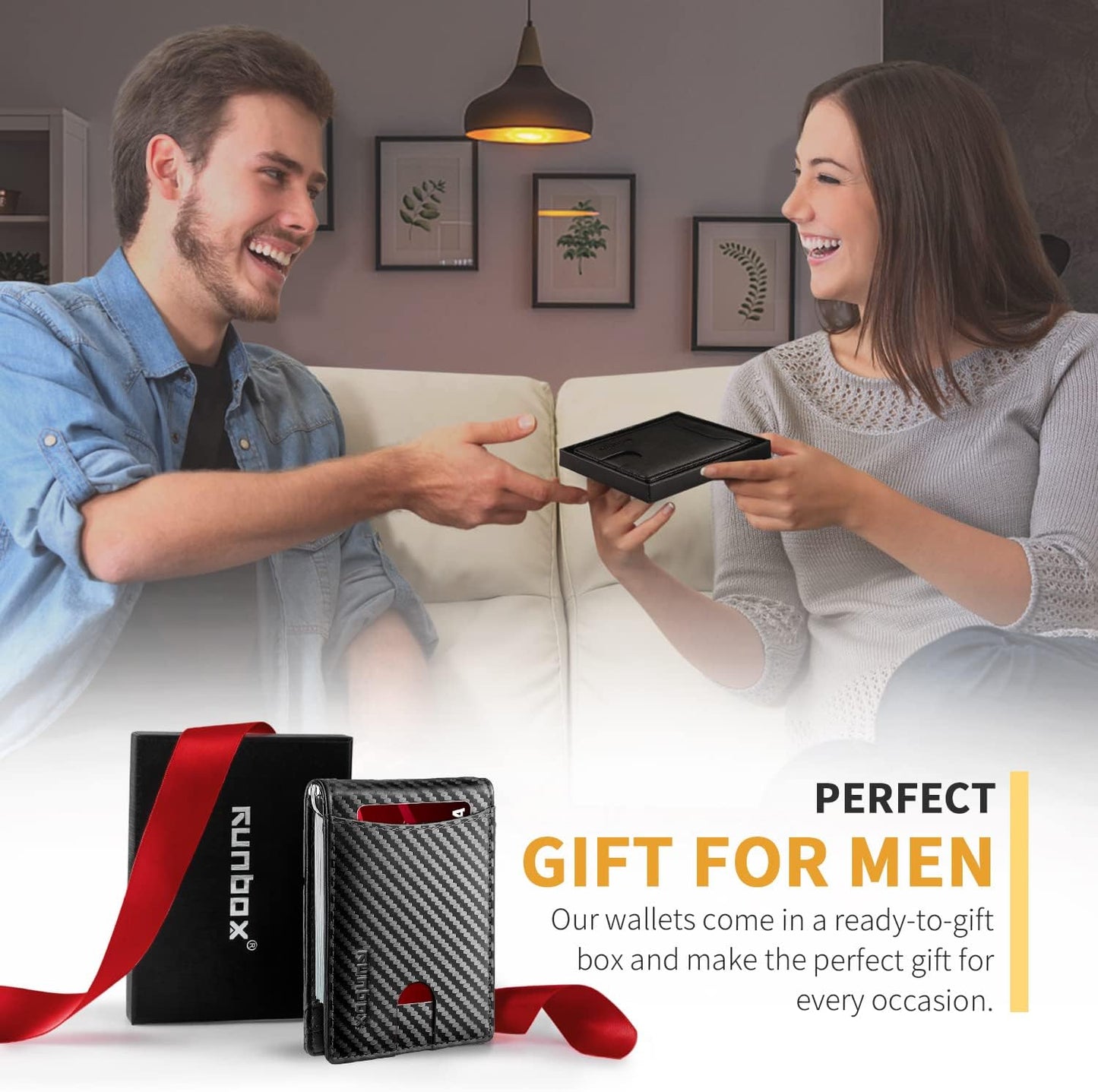 Genuine Leather Slim Wallet for Men RFID Blocking Bifold Minimalist Front Pocket Mens Wallet with Money Clip Thin Gift Box