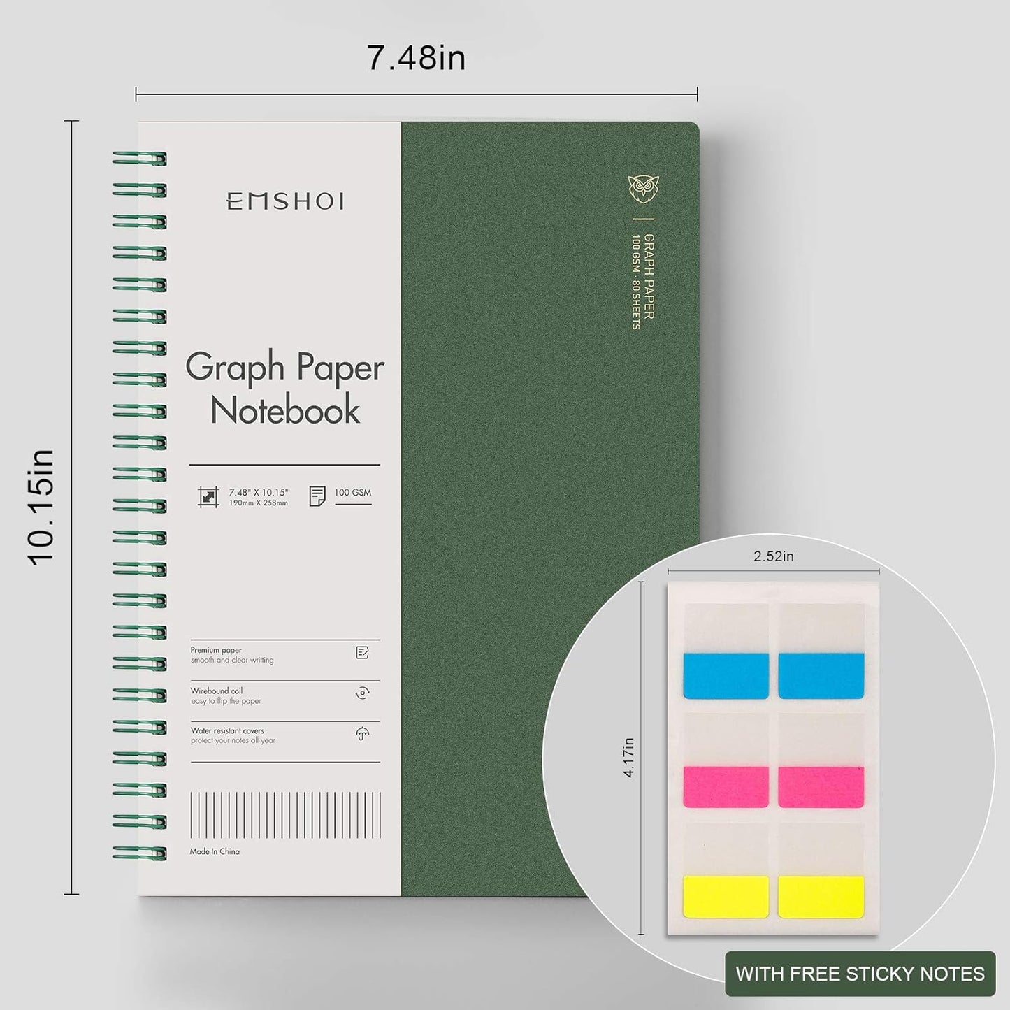 EMSHOI Graph Paper Spiral Notebook 7.48" x 10.15" - B5 Graph Paper Notebook, 2 Pack 320 Pages 100gsm Thick Grid Paper, Plastic Hardcover Journals for Writing Engineering Graphing Work School Supplies