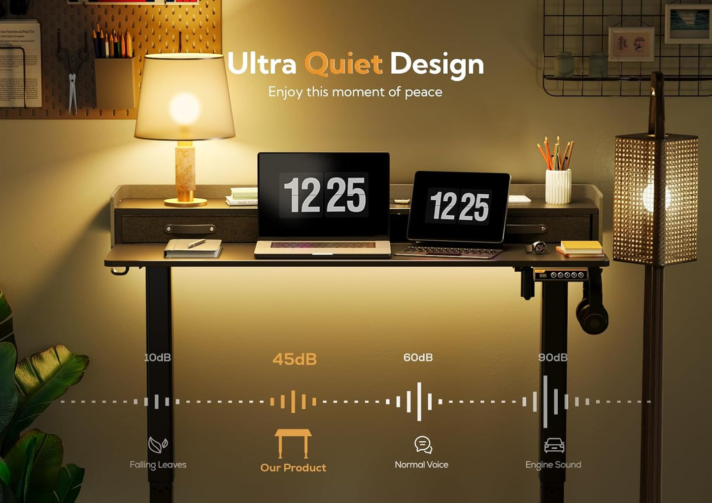 Claiks Standing Desk with Drawers, Stand Up Electric Standing Desk Adjustable Height with Storage Shelf and Splice Board, 55 Inch, Black