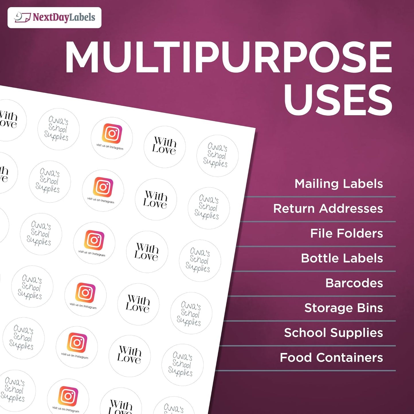 NextDayLabels – 3/4 Inch Round Labels - Round Sticker Labels for Printer - Matte White Blank Laser/Inkjet Printer Labels - Circle Stickers Printable Labels (50 Sheets, 108 Per Sheet, 5400 Labels)