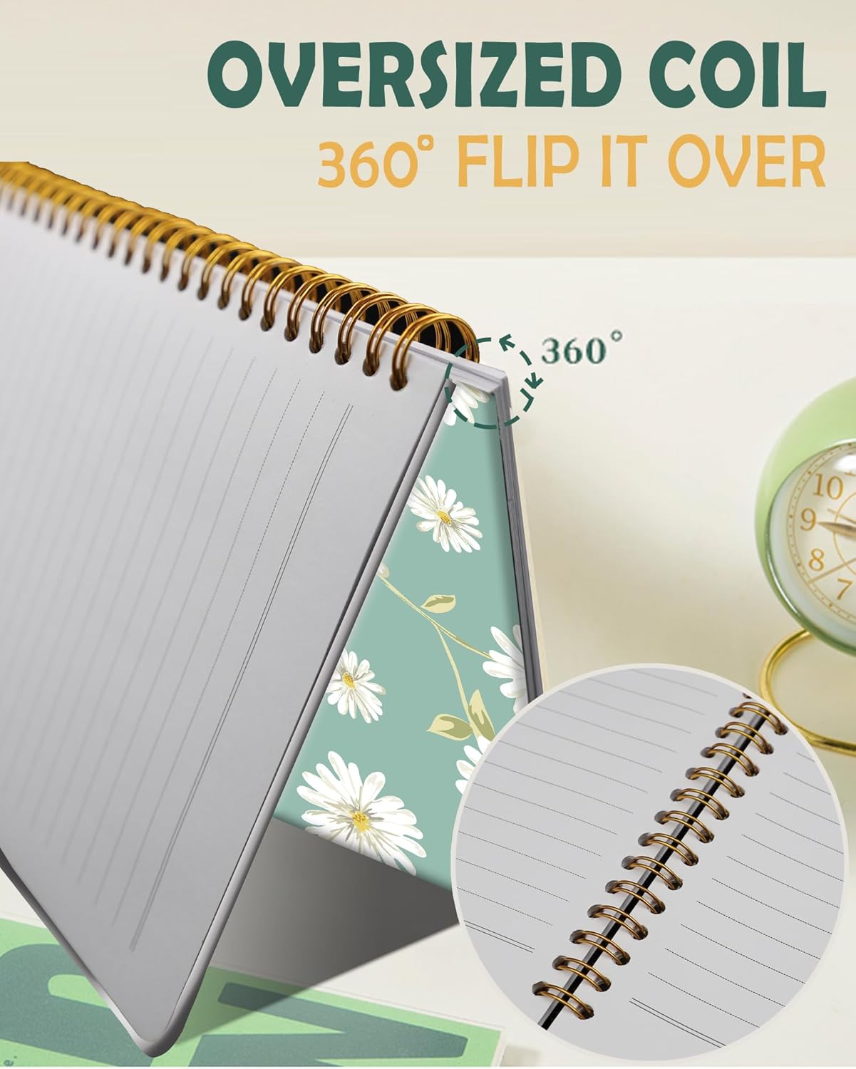 Ruled Spiral Writing Notebook,A5 Hardcover Lined College Journal for Women Lady,Fashion Puppy Watercolor Strong Twin-Wire Binding with Premium Paper,8.4" X 6",Perfect for School,Office,Home Gifts(Beautiful Daisy)