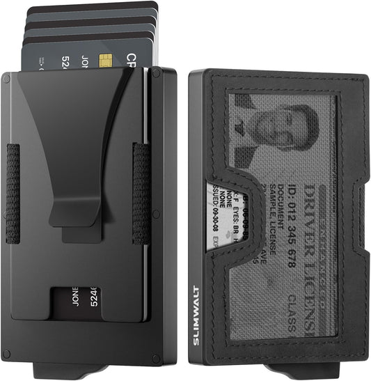 Wallet for Men with Money Clip and ID Window - Holds 20 Cards, RFID Blocking Card Holder Wallets with Smart Card Slot, Minimalist Mens Wallet, Metal Pop Up Wallet, Gifts for Men Black