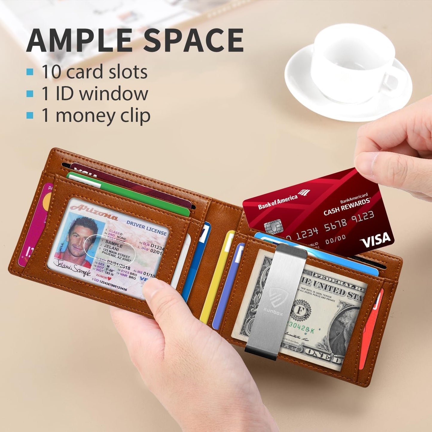 RUNBOX Mens Slim Wallet with Money Clip RFID Blocking Bifold Credit Card Holder for Men with Gift Box