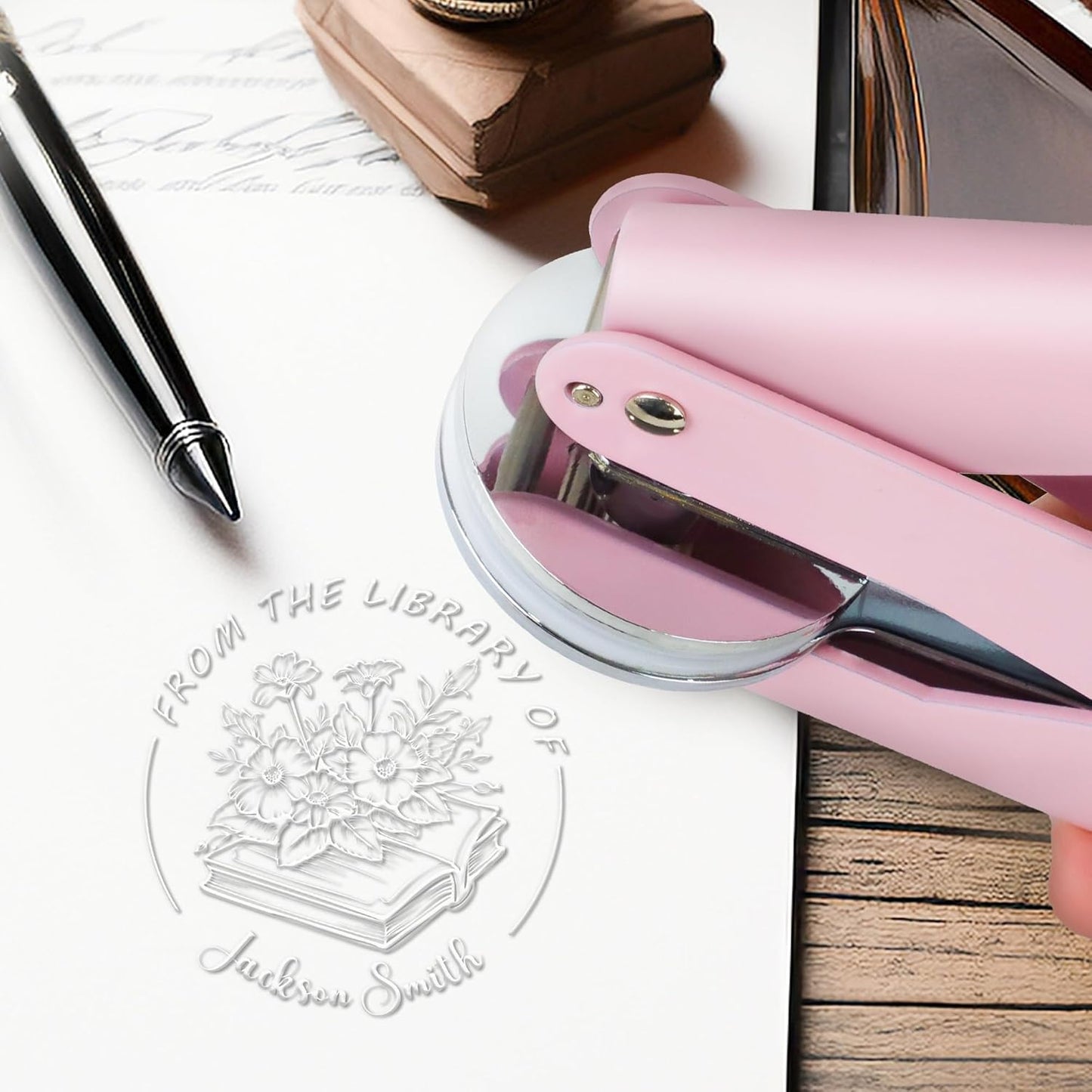 Book Embosser Custom Embosser Stamp with Your Name or Design Personalized Library Embosser Stamp Customized Books Business Cards Paper Documents Notebooks etc. (22)