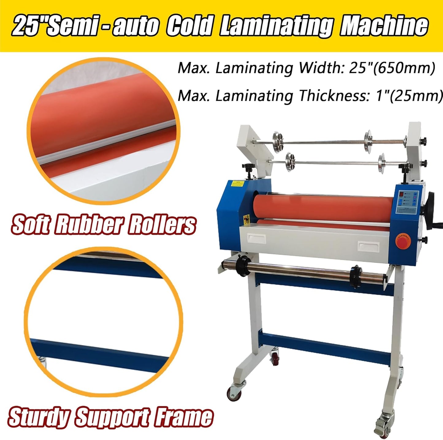 TECHTONGDA 25 Inch Cold Laminator Semi Auto Cold Roll Laminating Machine Automatic Manual Laminator with Max. Laminating Thickness 1 Inch for Vinyl Photo Film 110V