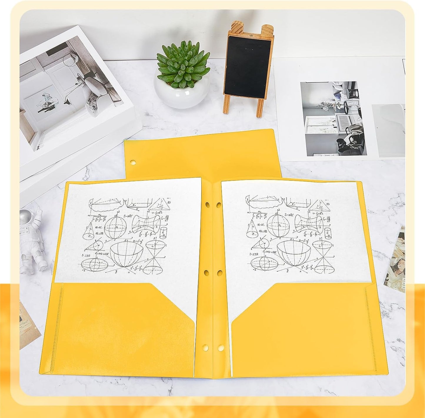 Yeaqee 100 Pcs Plastic Folders with Pockets Bulk 3 Hole Punched 2 Pocket File Folders for 3 Ring Binder Divider Folder for Notebooks, Durable Poly for Office Home (Yellow)