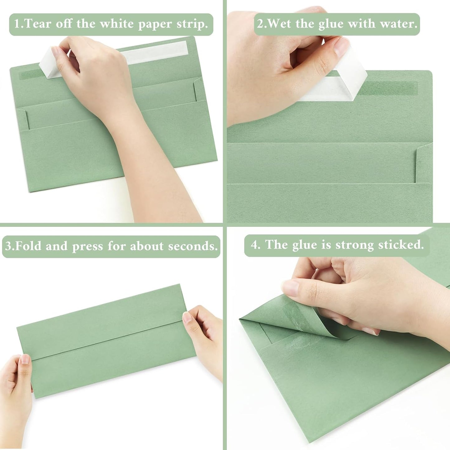 50 Pack #10 Business Envelopes, Sage Green Standard Envelopes Self Seal, Letter Size Mailing Envelopes for Checks Letters Invoices Statements Birthday Graduation Wedding, 4 1/8 x 9 1/2 Inch