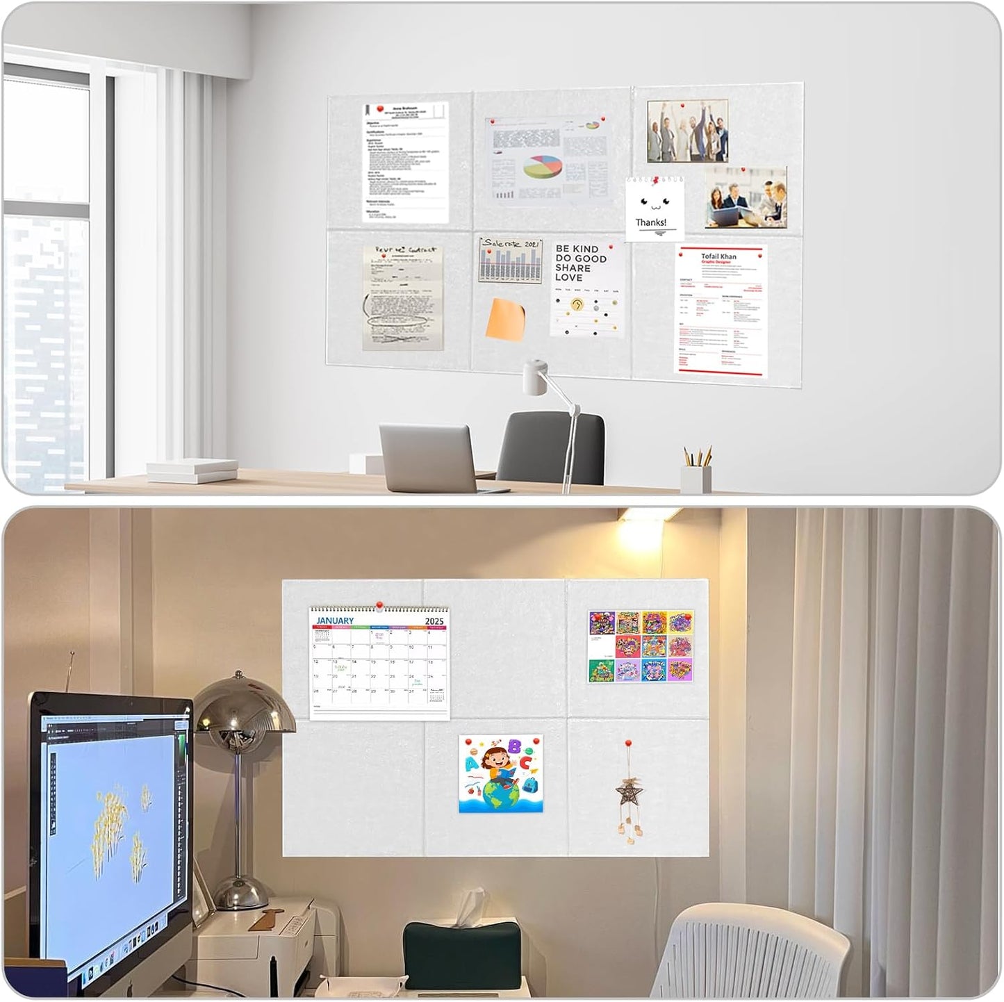 Large Bulletin Cork Boards for Walls 36" x 24", White Bulletin Board for Office, 6 Pack Cork Felt Boards Tiles for Classroom Decor, Pin Board with Pushpins, Office Essentials