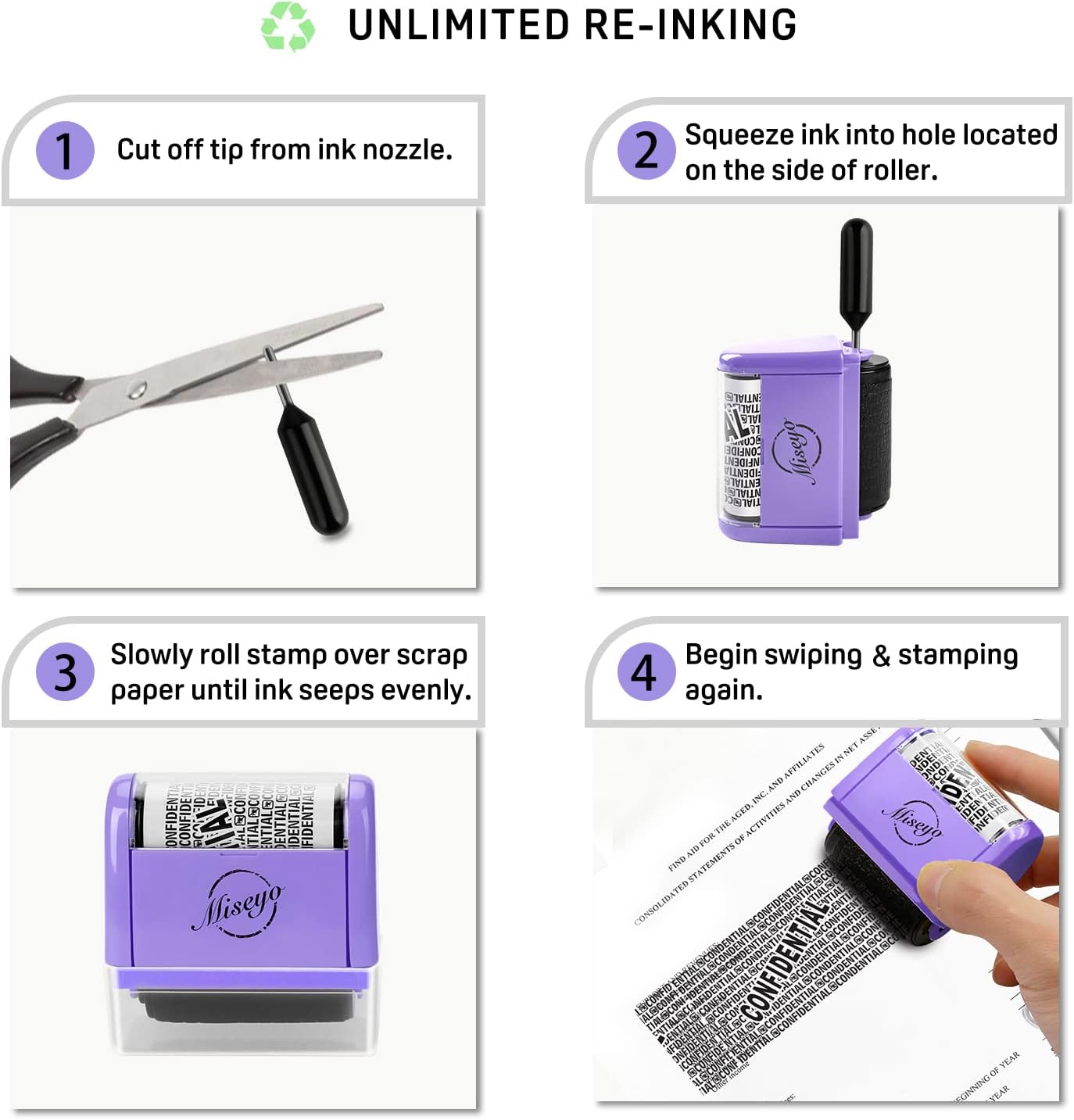 Miseyo Wide Roller Stamp Identity Theft Stamp 1.5 Inch Perfect for Privacy Protection,Anti-Theft Security Confidential Easy for Guard Personal Information Blockout - Purple