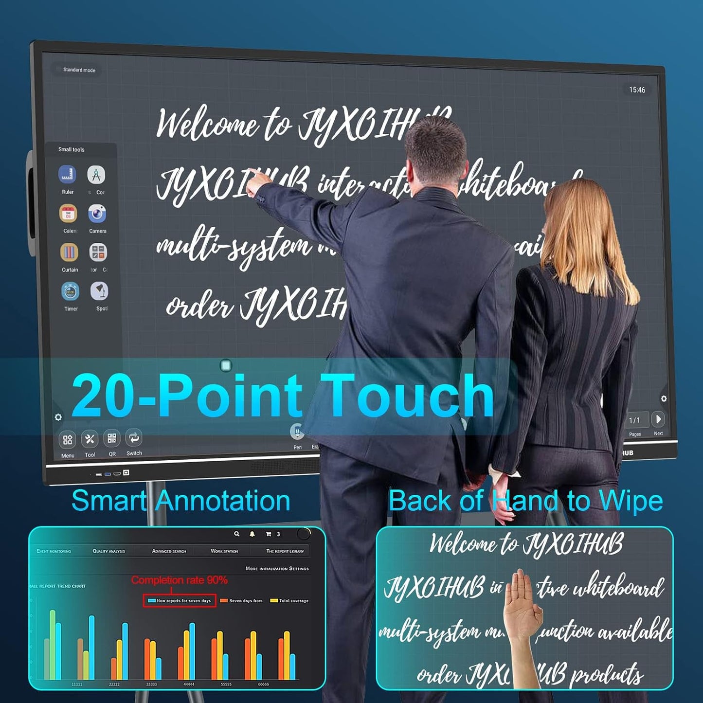 Interactive Whiteboard, 86inch Smart Board with 4K UHD Touch Screen Flat Panel, All in One Digital Electronic Whiteboard Built in Dual System for Conference