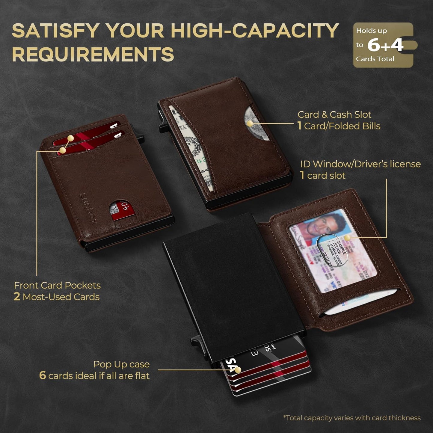 Slim Card Wallet for Men with ID Window – Minimalist RFID Wallet, Pop-Up Function, Ultra Thin Design, Metal Business Card Case Holds 8+ Cards, Gifts for Men, Men's Accessories