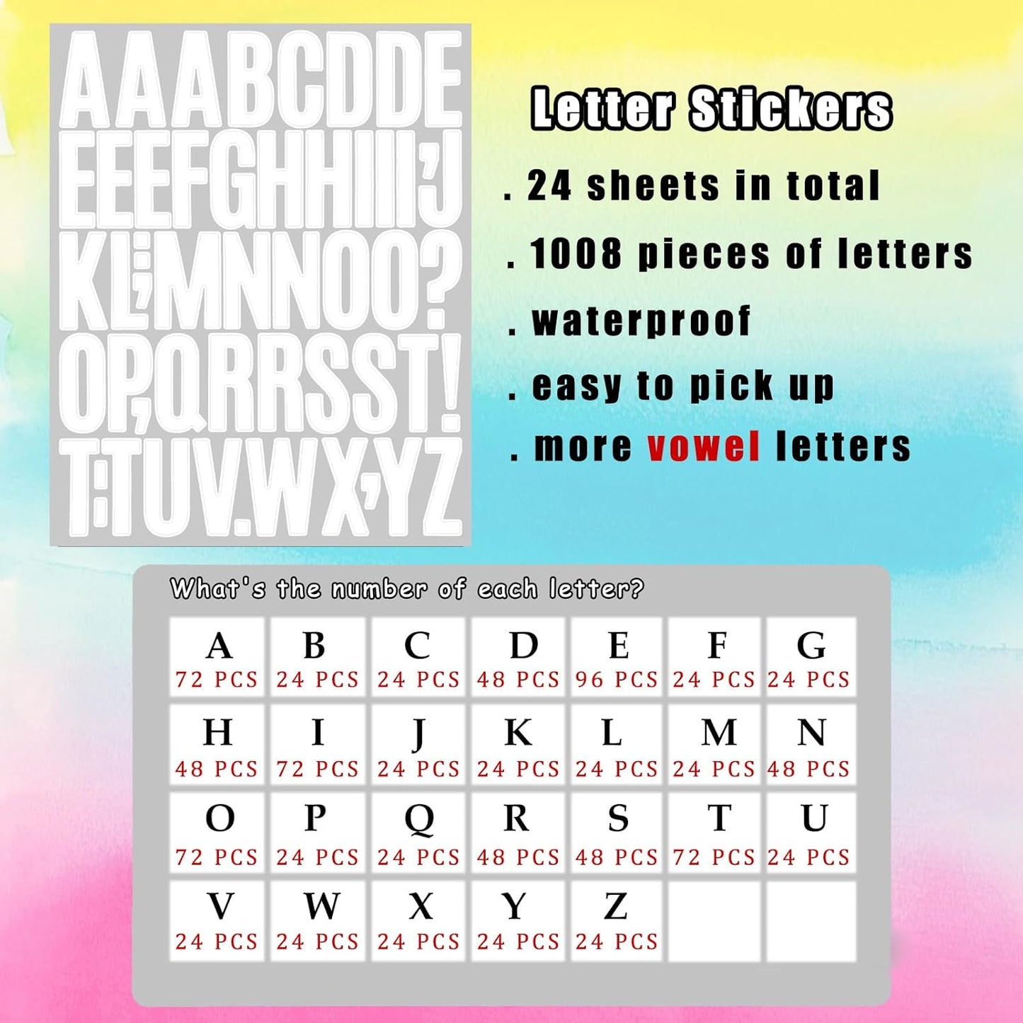 Bemeol 1248 Pieces Letter Stickers 24 Sheets 2 Inch Alphabet Letter Stickers Self Adhesive Sticker Letters for Bulletin Board Classroom Mailbox Door Home Decor(White)