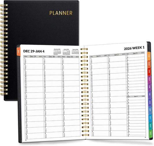 SUNEE 2026 Appointment Book, Quarter-Hourly, Weekly & Monthly - from January 2026 - December 2026, 6.4"x8.3" Weekly Planner, Flexible Cover, Note Pages, Pockets, Bookmark, Spiral Binding, Black