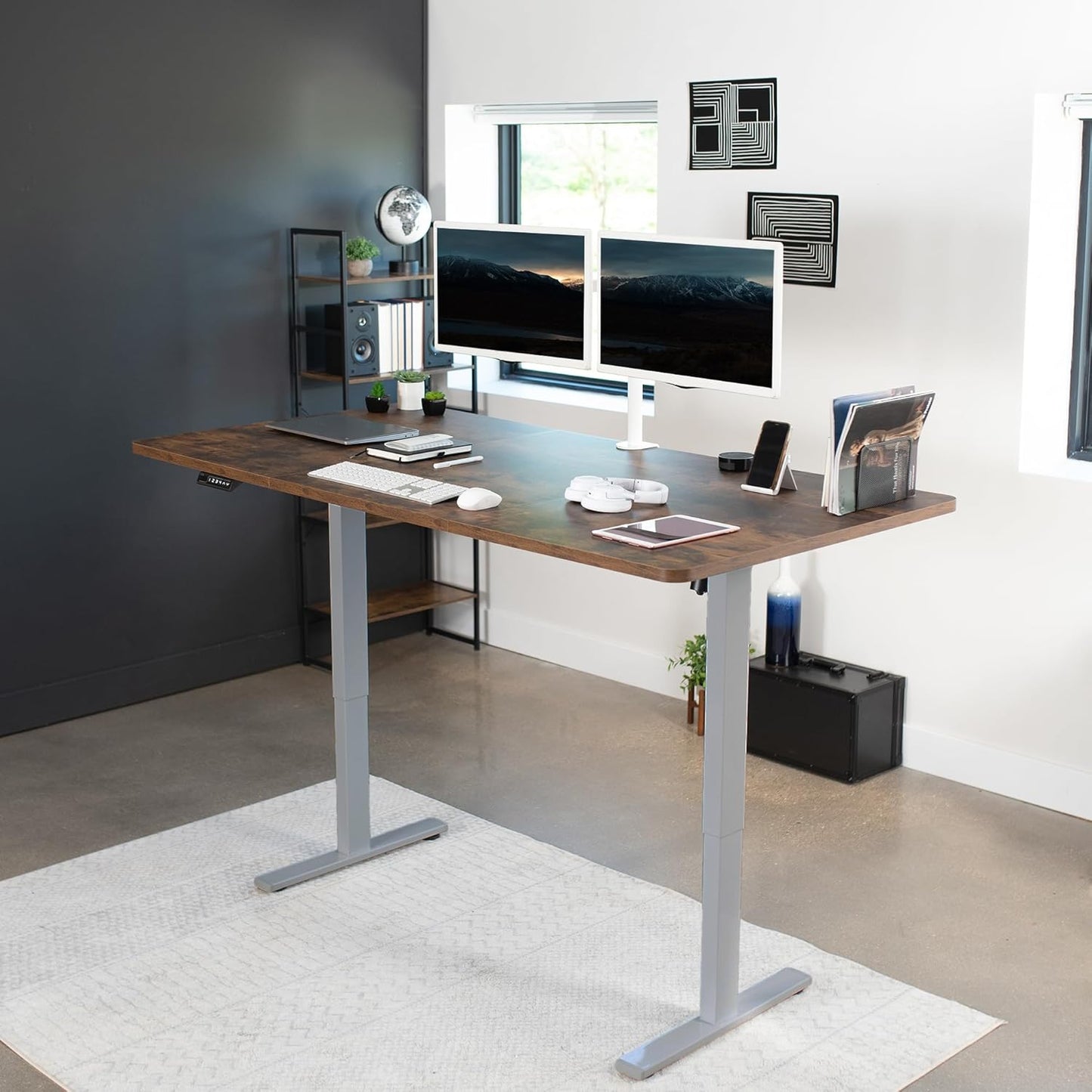 VIVO Electric 71 x 36 in Rustic Standing Desk, Memory Height Adjustment, 1B Series, Vintage Brown Top Gray Frame, DESK-KIT-1G7N-36