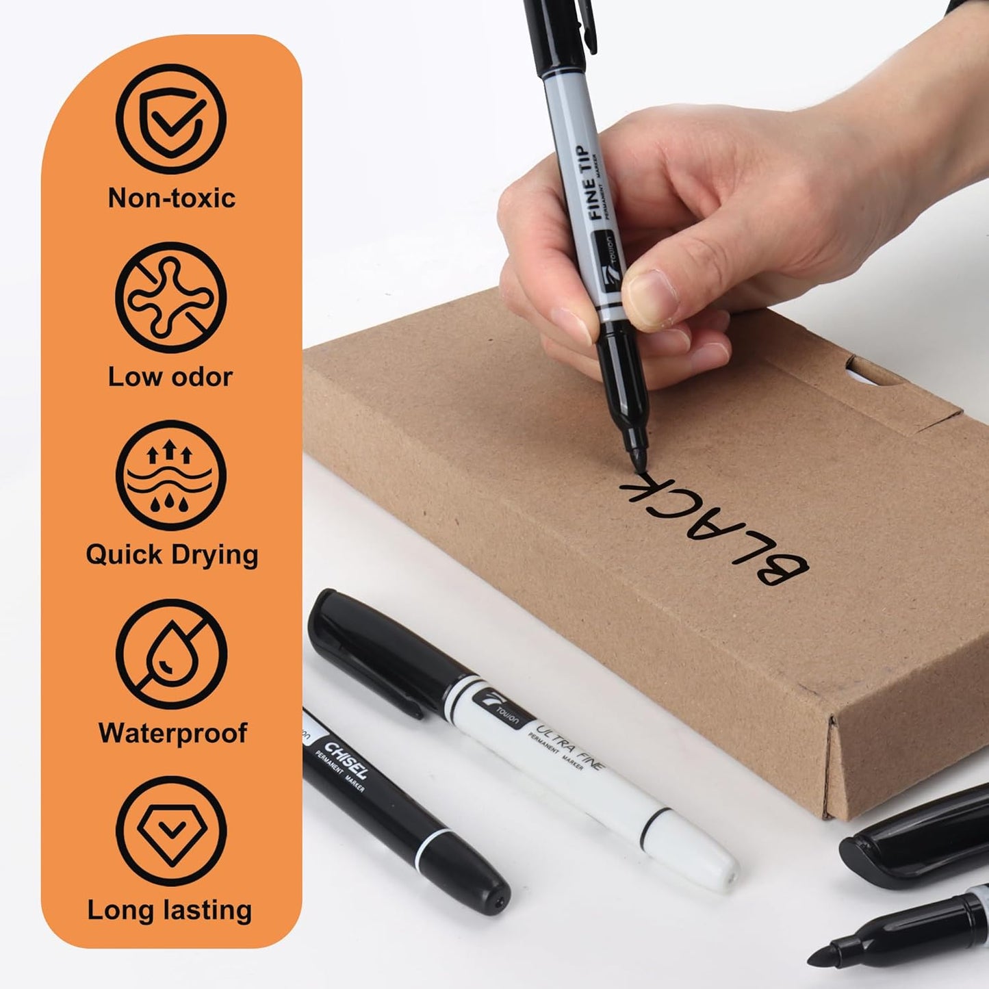 12 Black Permanent Markers with Bag - Waterproof Quick Drying Pens Set 8 Fine Tip, 2 Ultra Fine, 2 Chisel Tip Office Home School Supplies for Adults Writing Doodling Marking