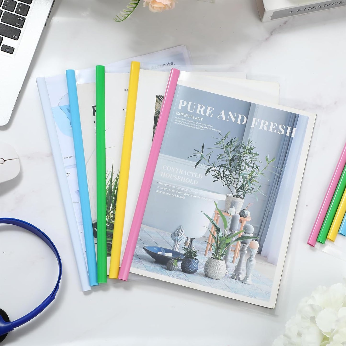 100 Pcs Clear Report Cover with Sliding Bar 50 Sheet Capacity Presentation Binder Transparent Resume Folder Plastic Folder for File Report School Office(Novetly Color,Water Drop)