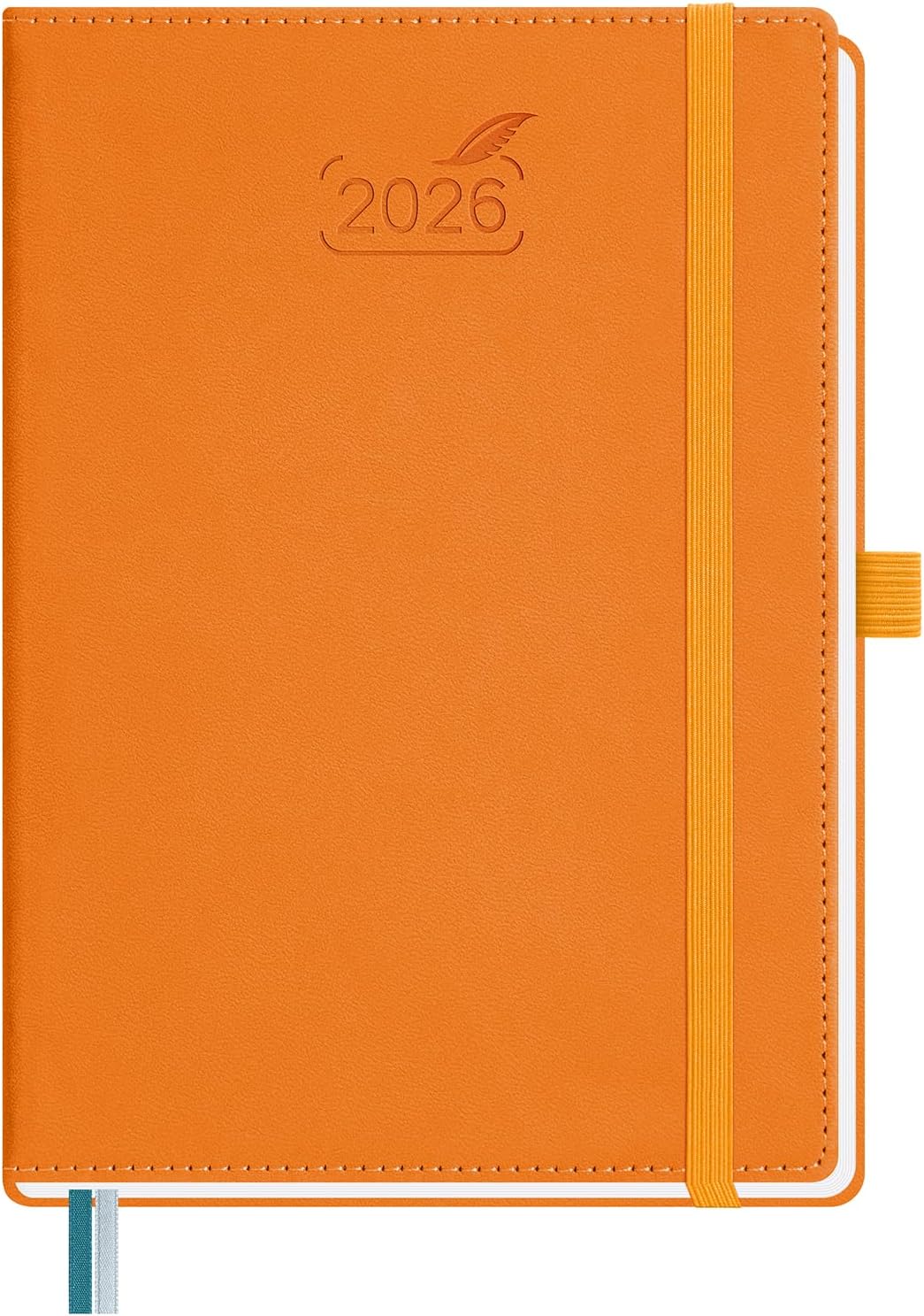 BEZEND 2026 Planner Weekly and Monthly (6" x 8.5") Daily Calendar with Half-Hourly Timeslots & Tabs (Jan-Dec) Note & Expenses, Pen Holder, Inner Pocket, Vegan Leather Hardcover - Orange