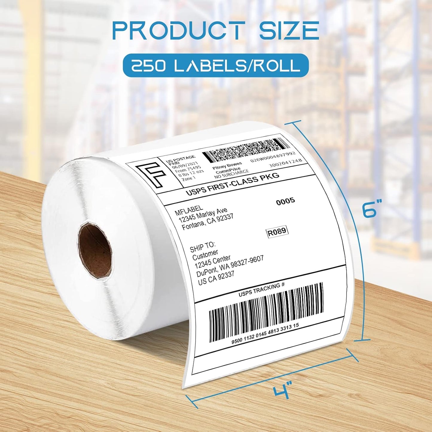 MFLABEL 10 Rolls 4x6 Direct Thermal Blank Shipping Labels for Thermal Printer Shipping Labels with Perforated