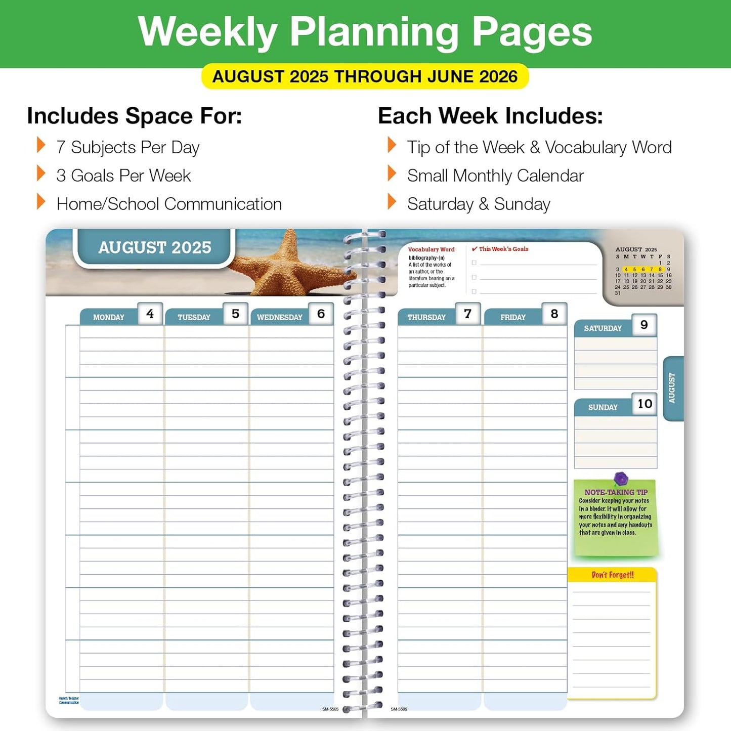 Global Datebooks Dated Middle School or High School Student Planner for Academic Year 2025-2026 Includes Ruler/Bookmark and Planning Stickers (Matrix Style - 5.5"x8.5" - Retro)