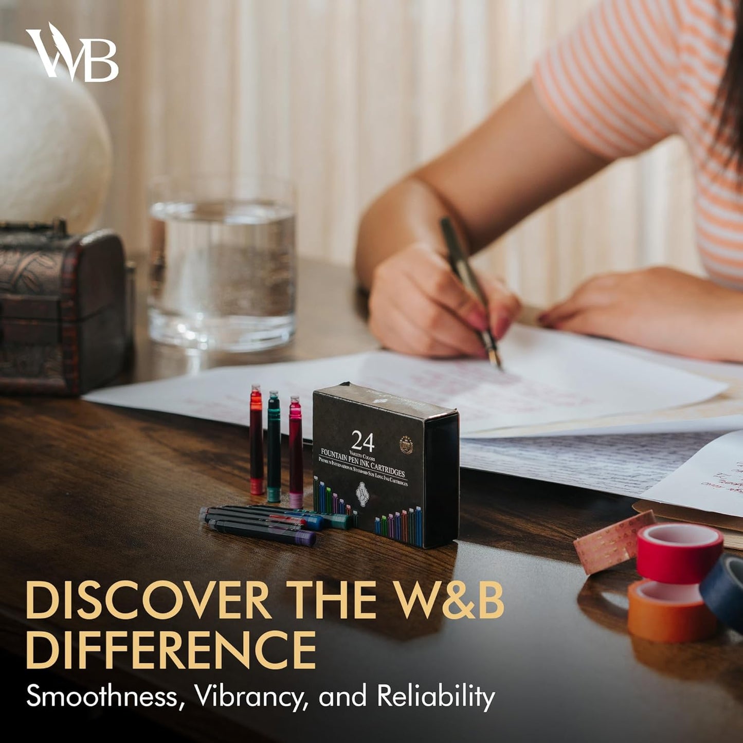 Wordsworth & Black 24 Pack Fountain Pen Ink Refills - SET OF 24 ASSORTED COLORS Ink Cartridges - International Standard Size - Length Appr 1.5" - Base Diameter Appr 0.24" - Disposable and Generic