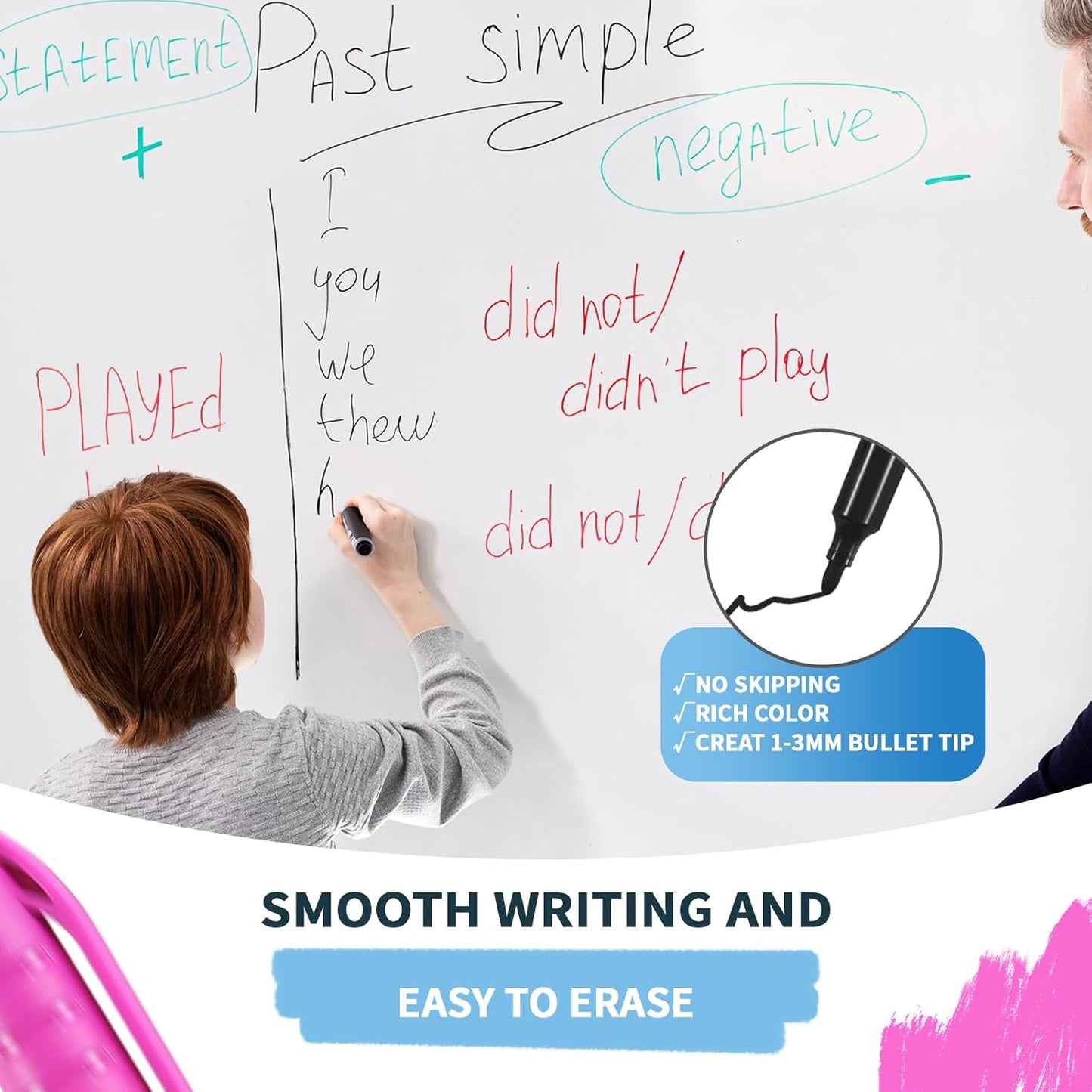 Dry Erase Markers, Fine Tip Whiteboard Marker, Low Odor Dry Marker, Fine Point Markers are pecfect for Whiteboard Mirrors Glass, Assorted Color Markers for School Office Home (8 Pack 8 Colors)