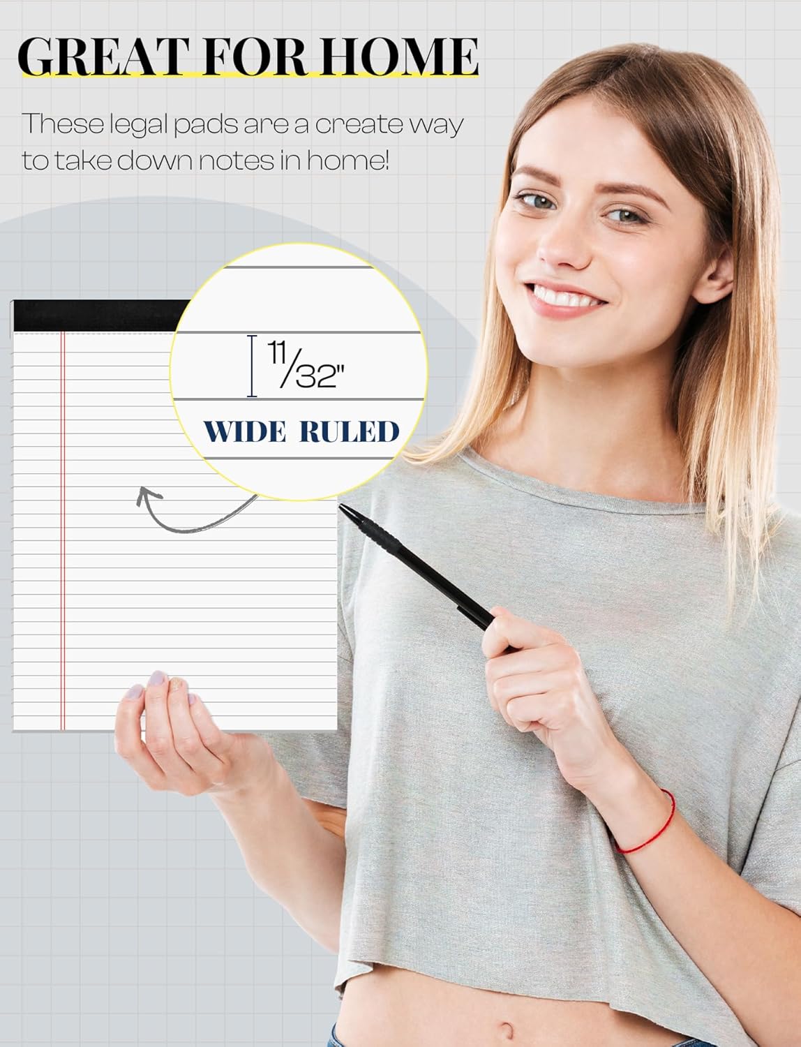Note Pads 8.5 x 11 Inch, 10 Pack, Legal Pads 8.5 x 11, 30 Sheets Each, Wide/Legal Ruled, White Lined Legal Pads, Micro Perforated, Premium Thick Paper, Paper Pads Lined Writing Pads for School Office