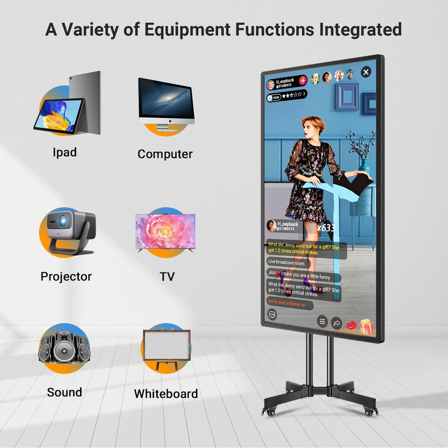 Smart Board, 55 Inch Digital Electronic Whiteboard and Smartboard for Classroom, Screen Mirroring for Live Streaming Capacitive Touchscreen, Digital Signage Displays and Player for Advertisin