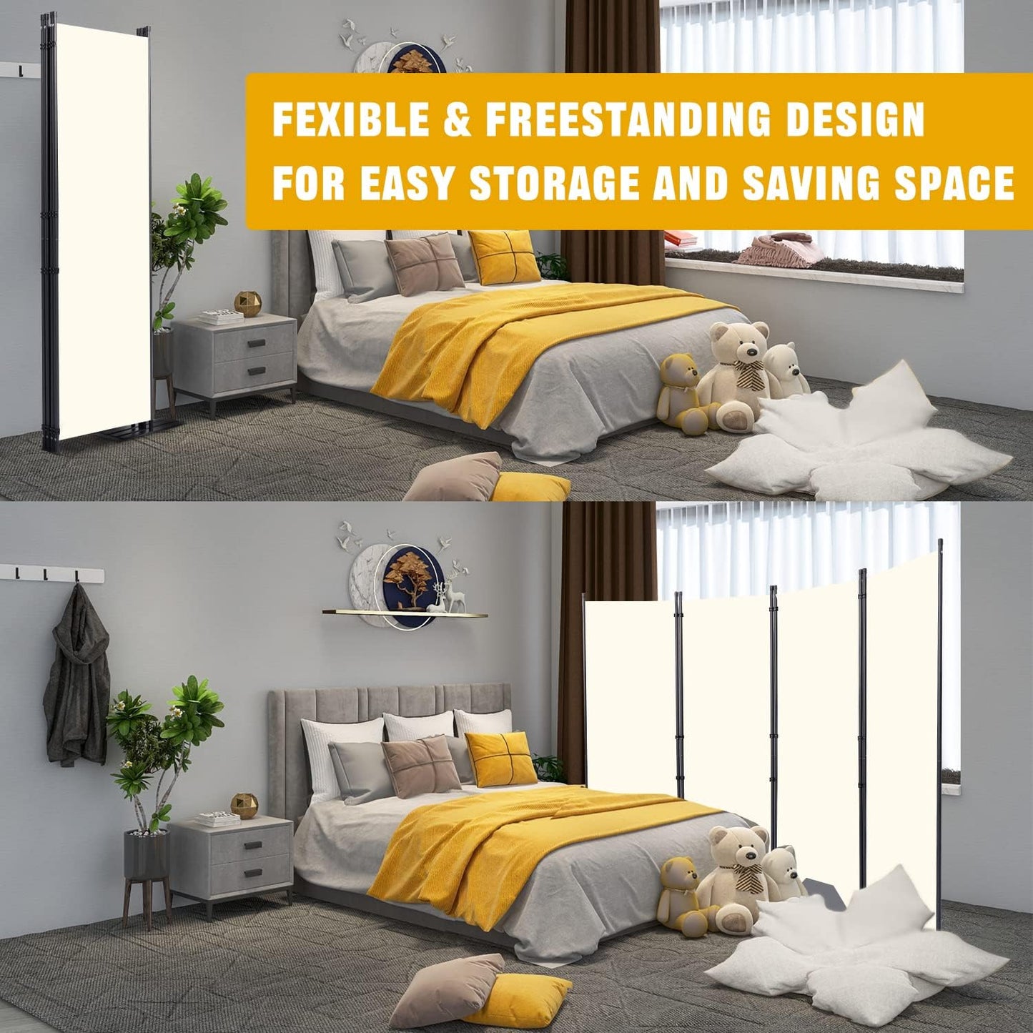 Room Divider 6FT Portable Room Dividers and Folding Privacy Screens, 88'' W Fabric Divider for Room Separation, 4 Panel Partition Room Dividers Freestanding Wall Divider Screen for Dorm Studio Office